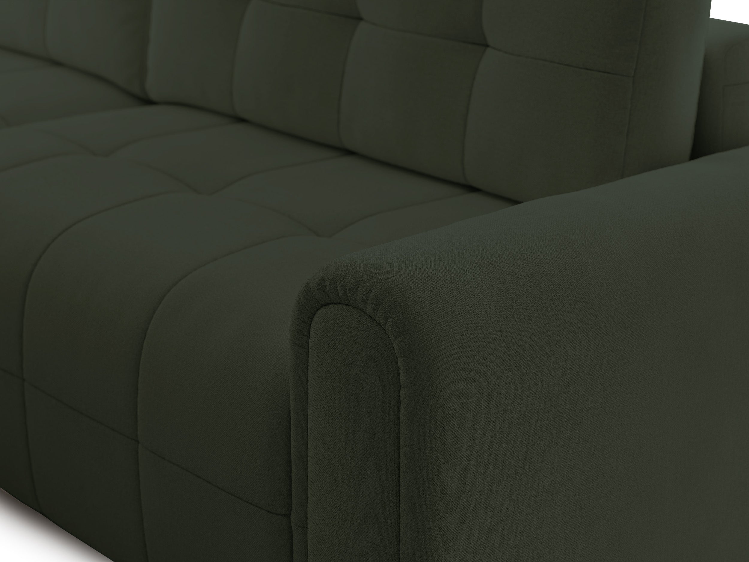 Ecksofa mit Schlaffunktion Simolla, L-förmig, linksseitig, mit Stauraum, olivgrüner Chenillebezug