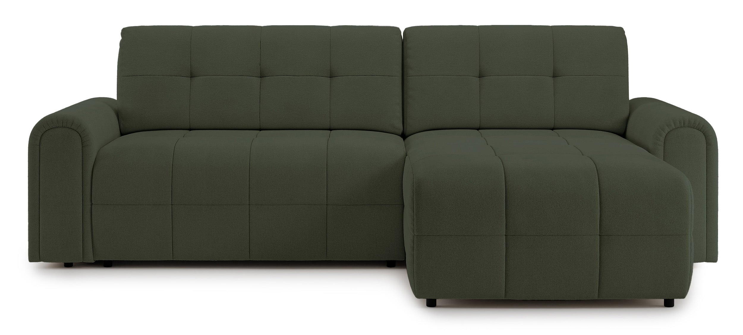 Ecksofa mit Schlaffunktion Simolla, L-förmig, rechtsseitig, mit Stauraum, olivgrüner Chenille-Bezug