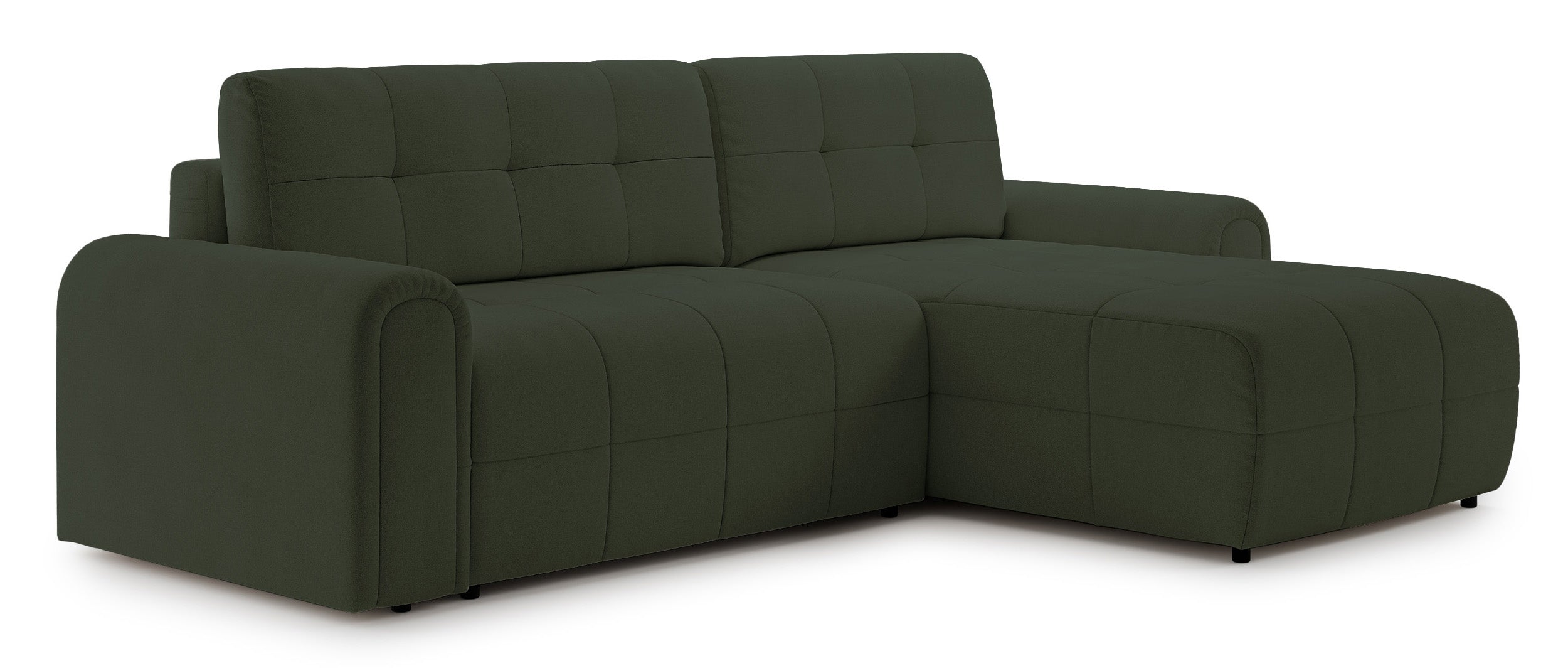 Ecksofa mit Schlaffunktion Simolla, L-förmig, rechtsseitig, mit Stauraum, olivgrüner Chenille-Bezug
