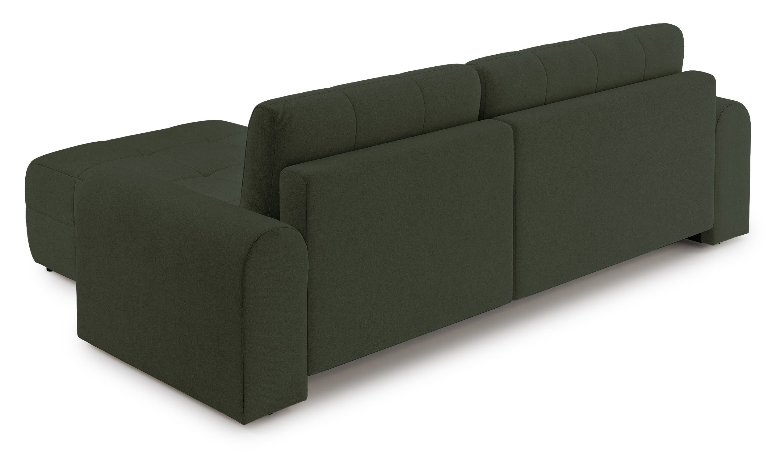 Ecksofa mit Schlaffunktion Simolla, L-förmig, rechtsseitig, mit Stauraum, olivgrüner Chenille-Bezug