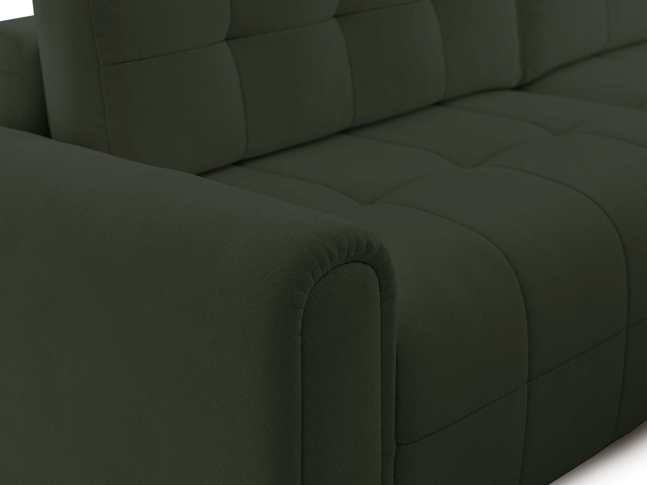 Ecksofa mit Schlaffunktion Simolla, L-förmig, rechtsseitig, mit Stauraum, olivgrüner Chenille-Bezug