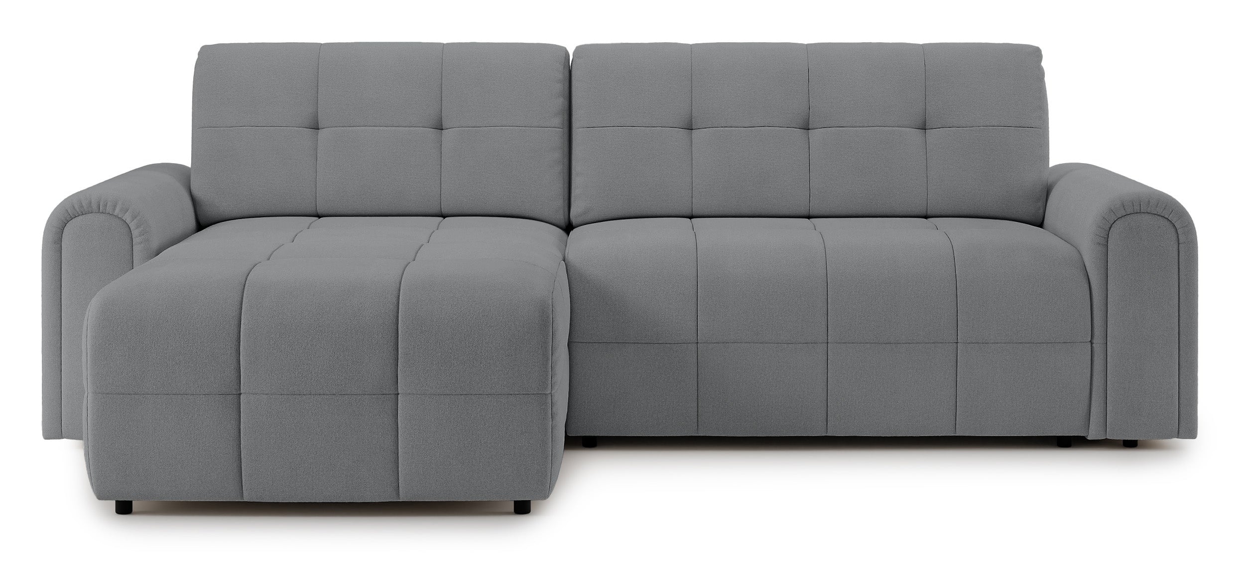 Ecksofa mit Schlaffunktion Simolla, L-förmig, linksseitig, mit Stauraum, grauer Chenille-Bezug