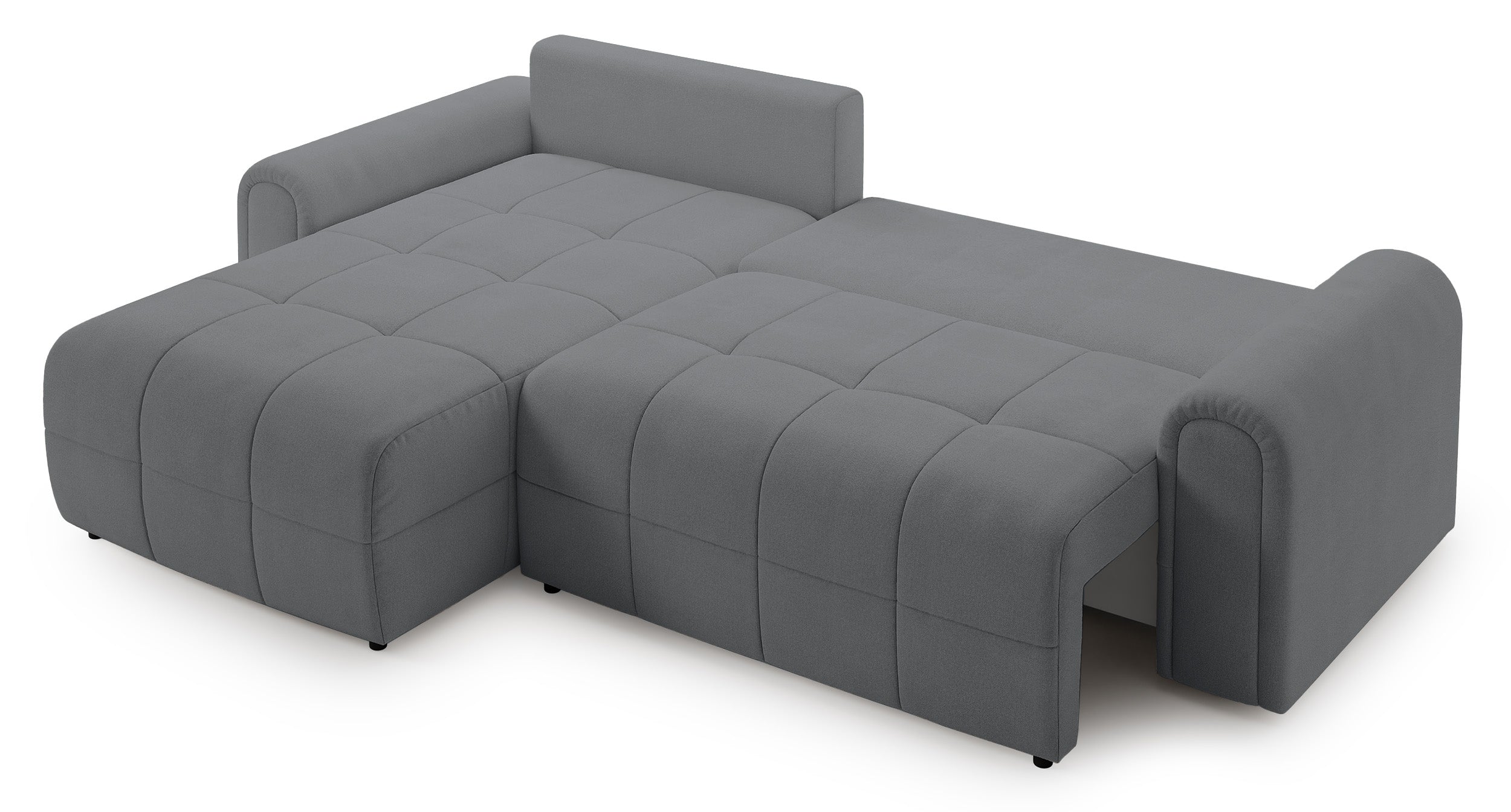 Ecksofa mit Schlaffunktion Simolla, L-förmig, linksseitig, mit Stauraum, grauer Chenille-Bezug