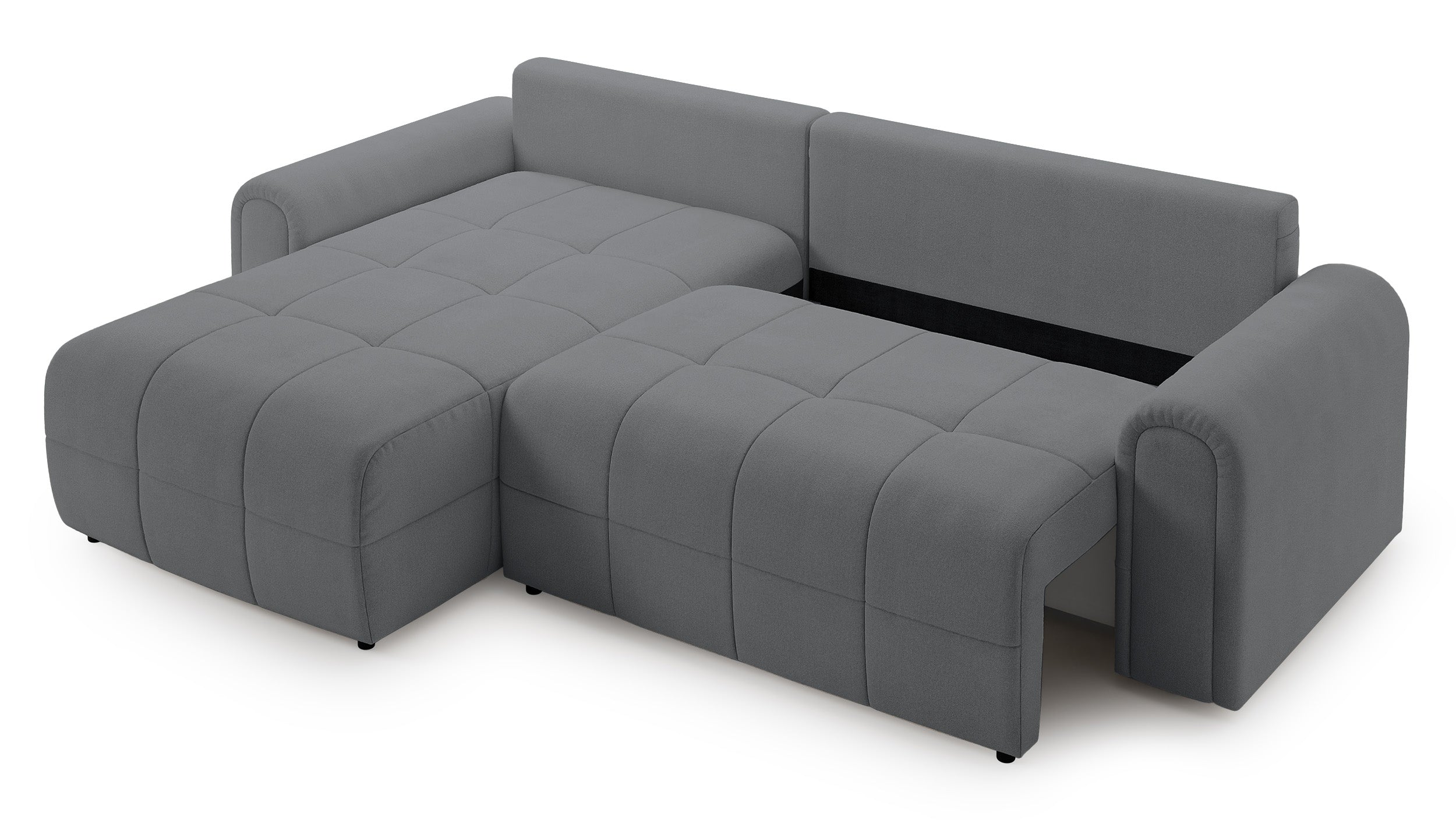 Ecksofa mit Schlaffunktion Simolla, L-förmig, linksseitig, mit Stauraum, grauer Chenille-Bezug