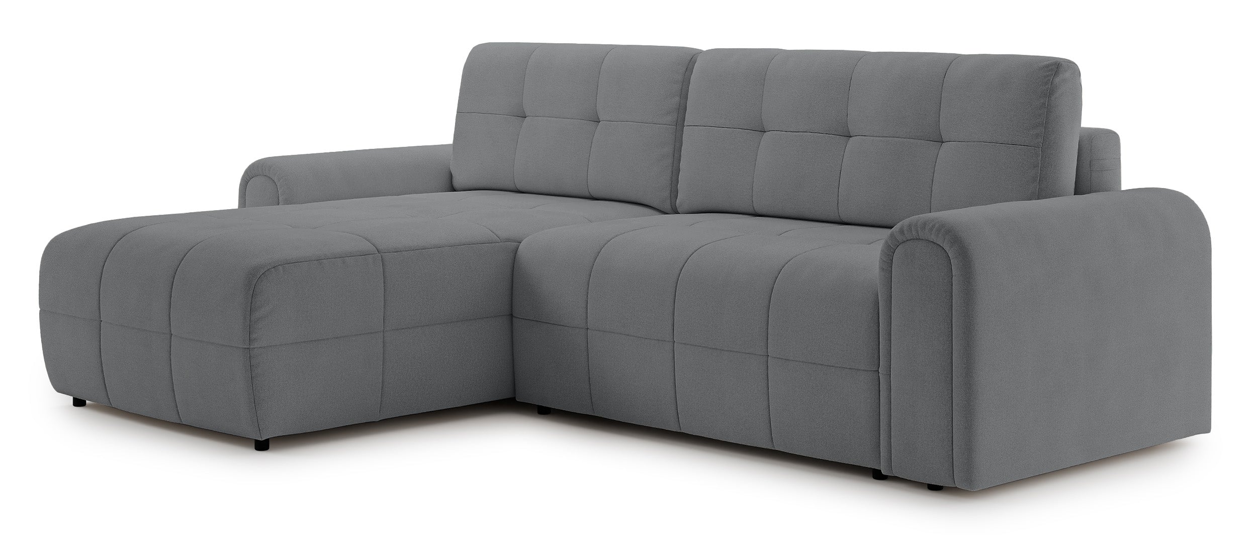 Ecksofa mit Schlaffunktion Simolla, L-förmig, linksseitig, mit Stauraum, grauer Chenille-Bezug