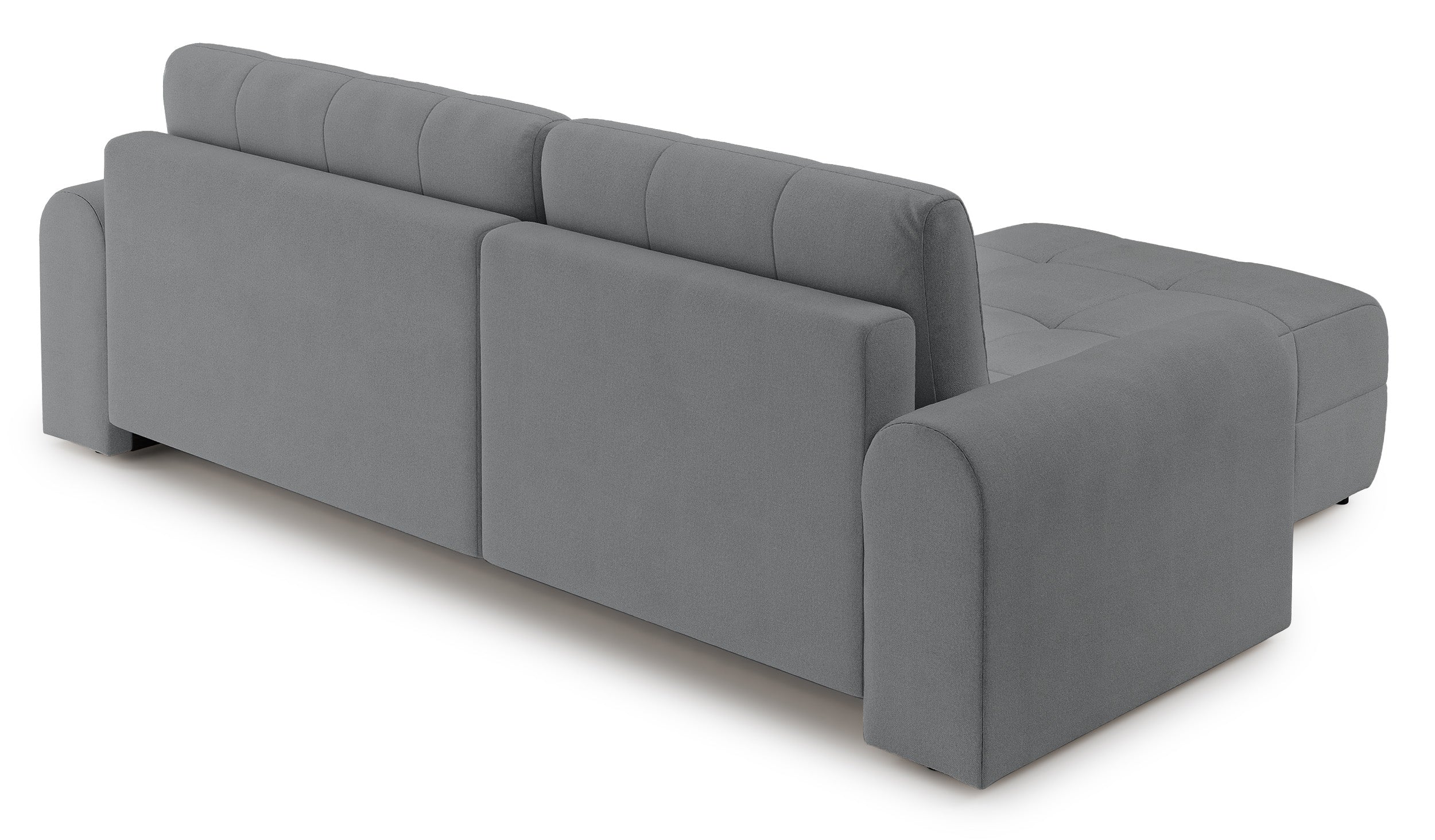 Ecksofa mit Schlaffunktion Simolla, L-förmig, linksseitig, mit Stauraum, grauer Chenille-Bezug