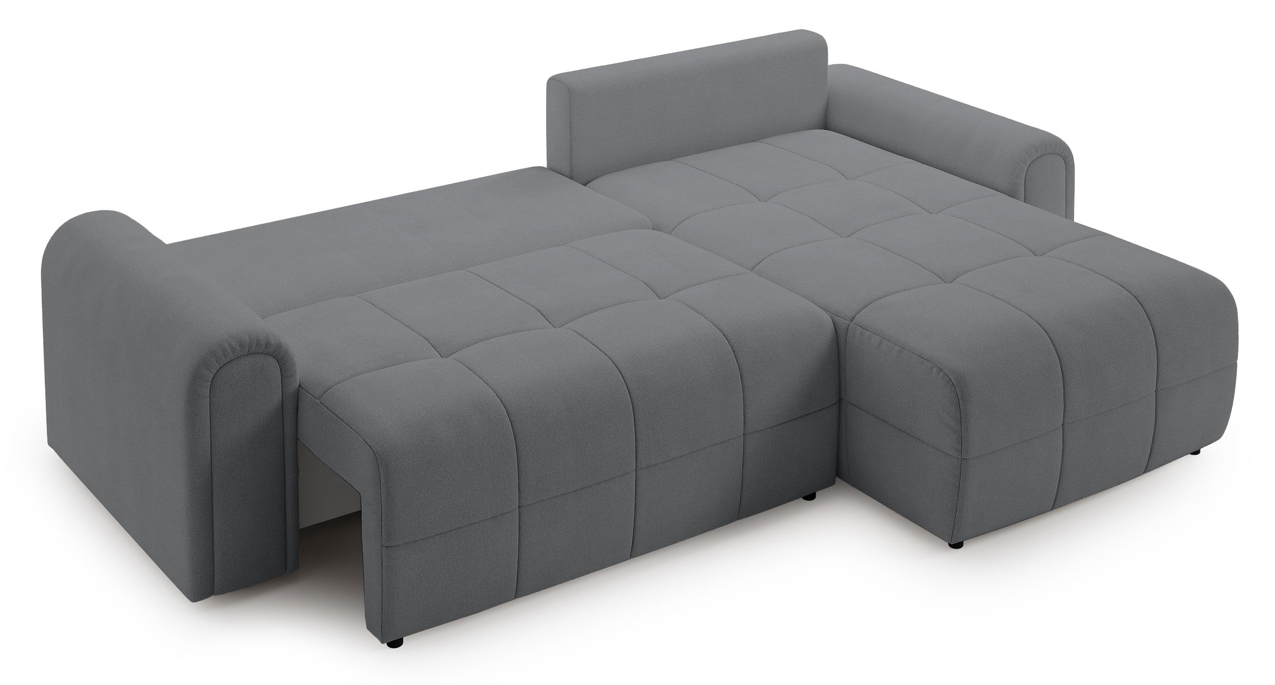 Ecksofa mit Schlaffunktion Simolla, L-förmig, rechtsseitig mit Stauraum, grauer Chenille-Bezug