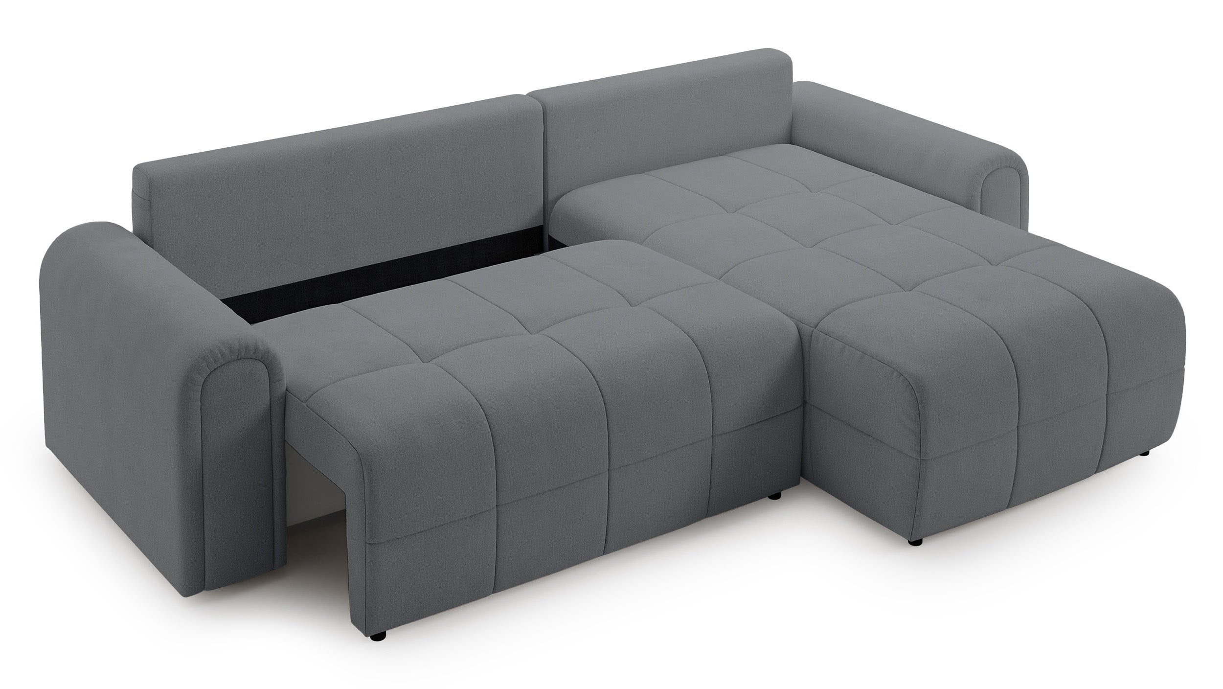 Ecksofa mit Schlaffunktion Simolla, L-förmig, rechtsseitig mit Stauraum, grauer Chenille-Bezug