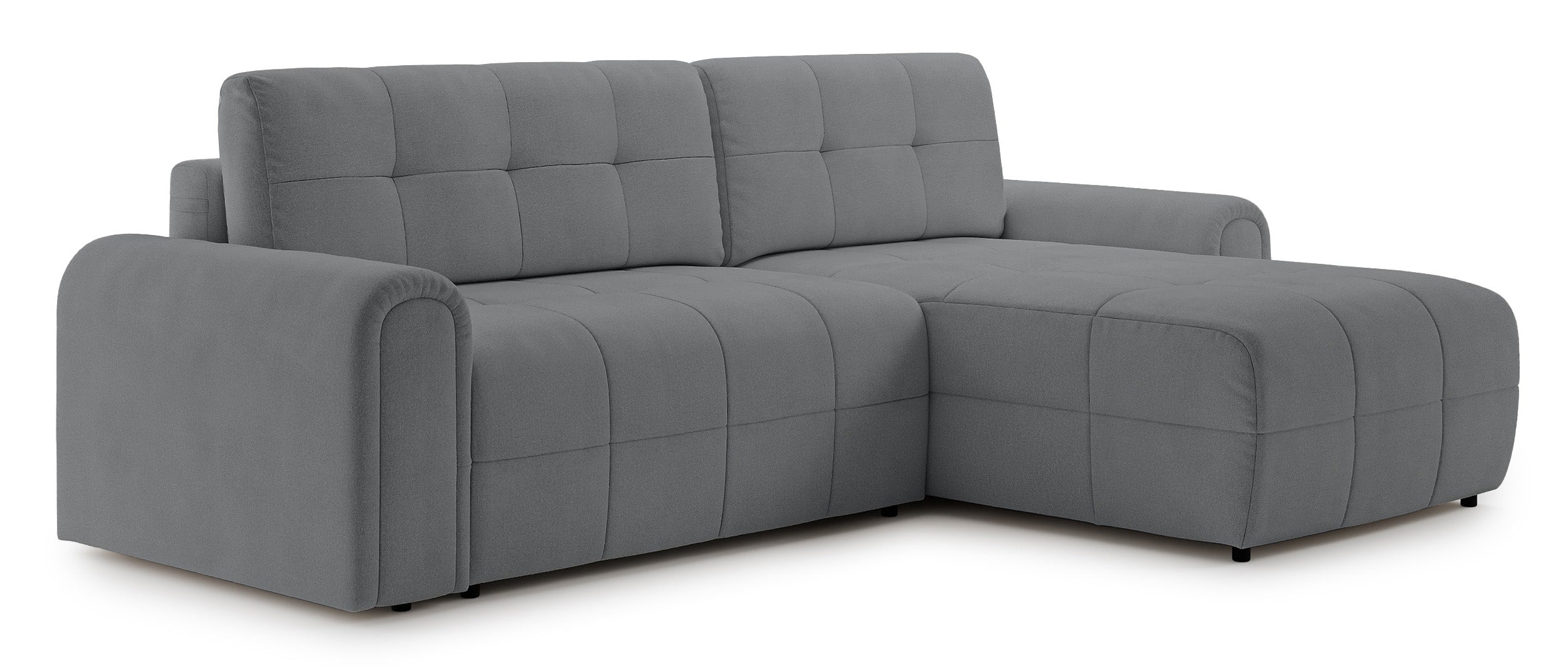 Ecksofa mit Schlaffunktion Simolla, L-förmig, rechtsseitig mit Stauraum, grauer Chenille-Bezug