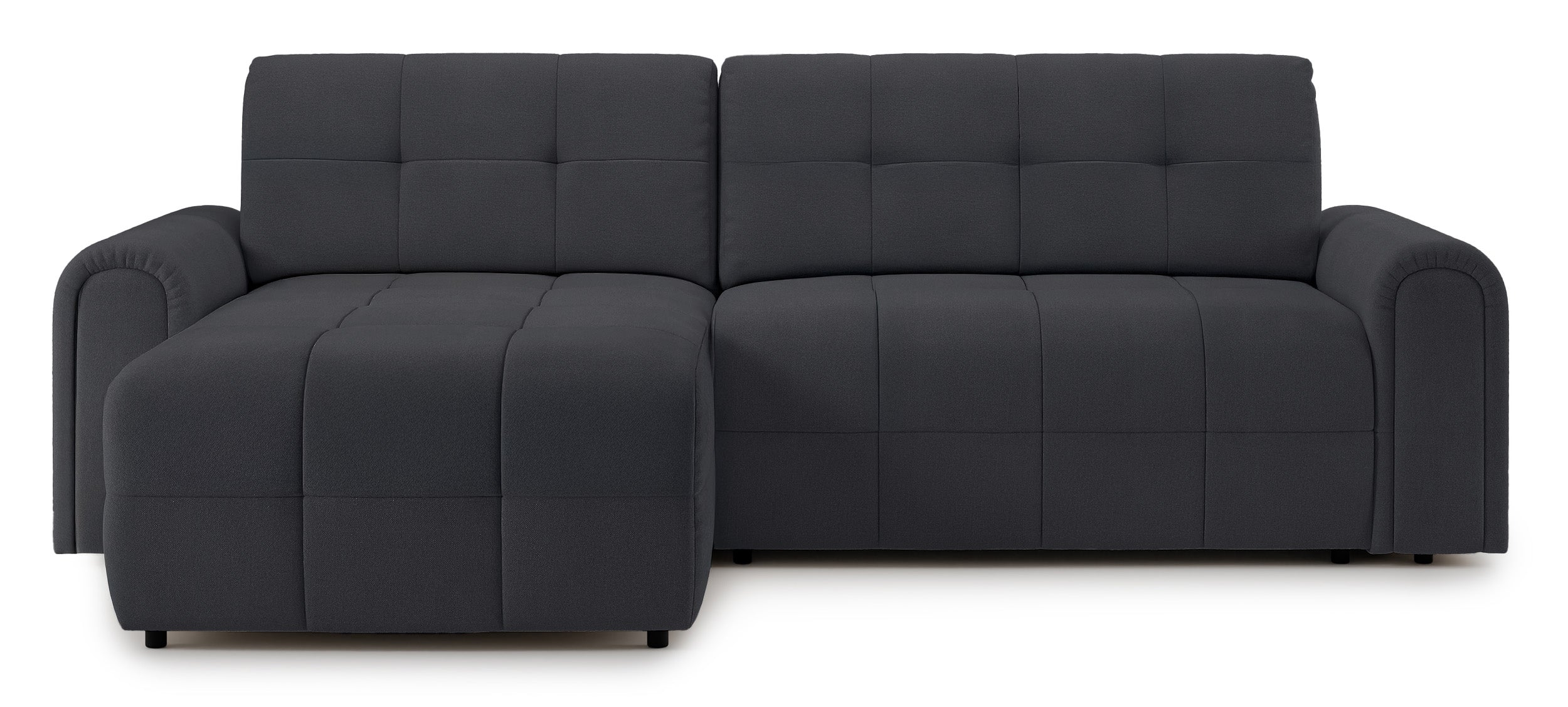 Ecksofa mit Schlaffunktion Simolla, L-förmig, linksseitig, mit Stauraum, dunkelgrauer Chenille-Stoff