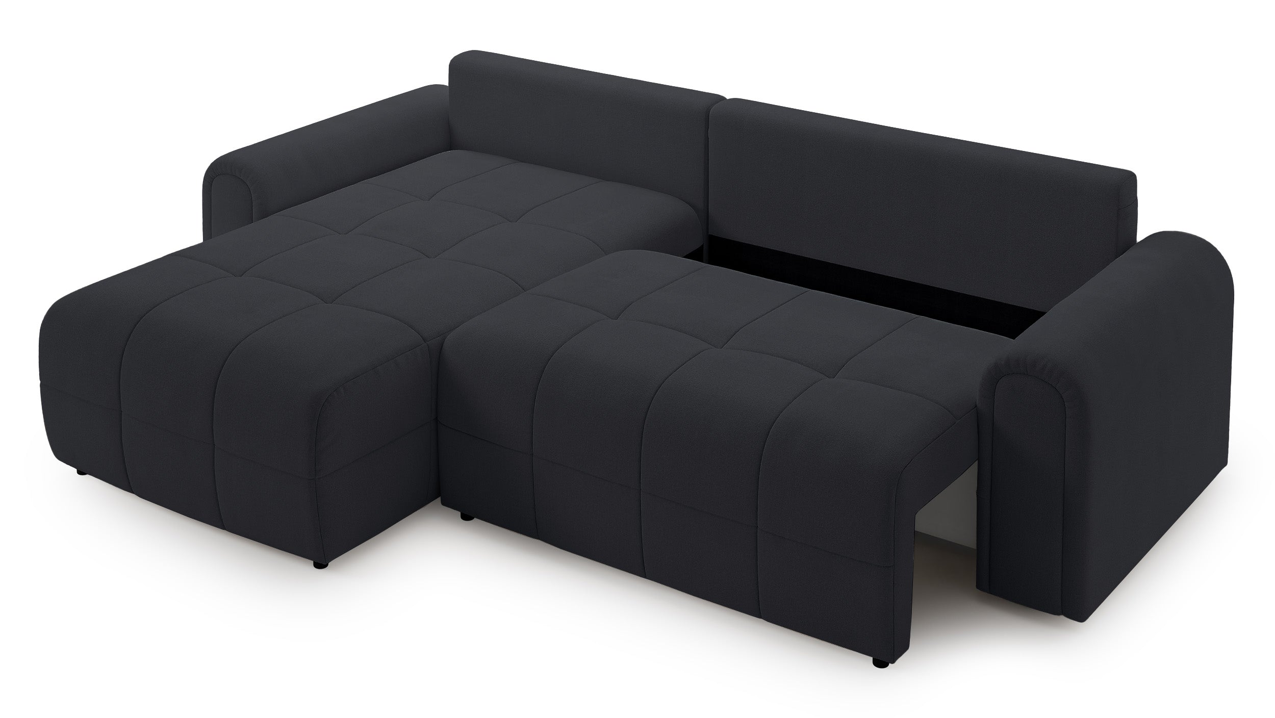 Ecksofa mit Schlaffunktion Simolla, L-förmig, linksseitig, mit Stauraum, dunkelgrauer Chenille-Stoff