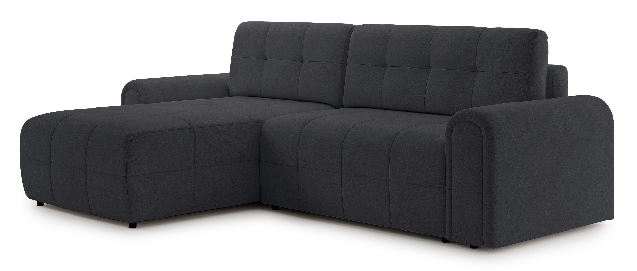 Ecksofa mit Schlaffunktion Simolla, L-förmig, linksseitig, mit Stauraum, dunkelgrauer Chenille-Stoff