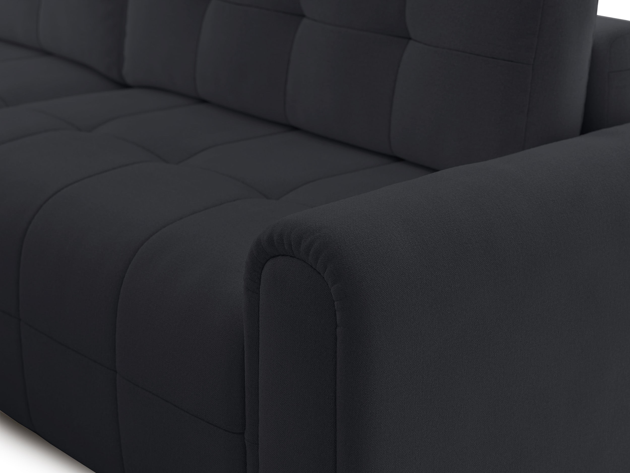 Ecksofa mit Schlaffunktion Simolla, L-förmig, linksseitig, mit Stauraum, dunkelgrauer Chenille-Stoff