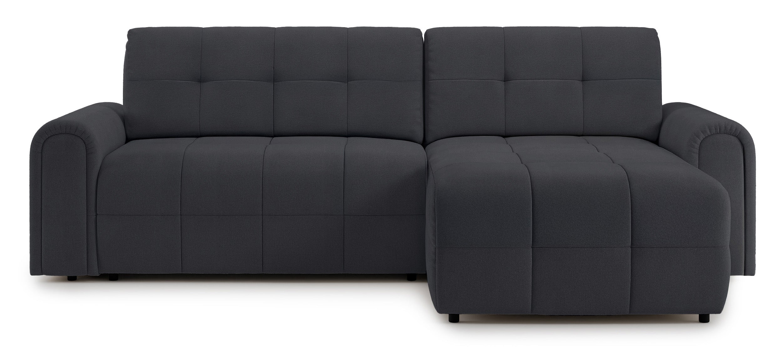 Ecksofa mit Schlafunktion Simolla, L-förmig, rechtsseitig, mit Stauraum, dunkelgrauer Chenille-Bezug