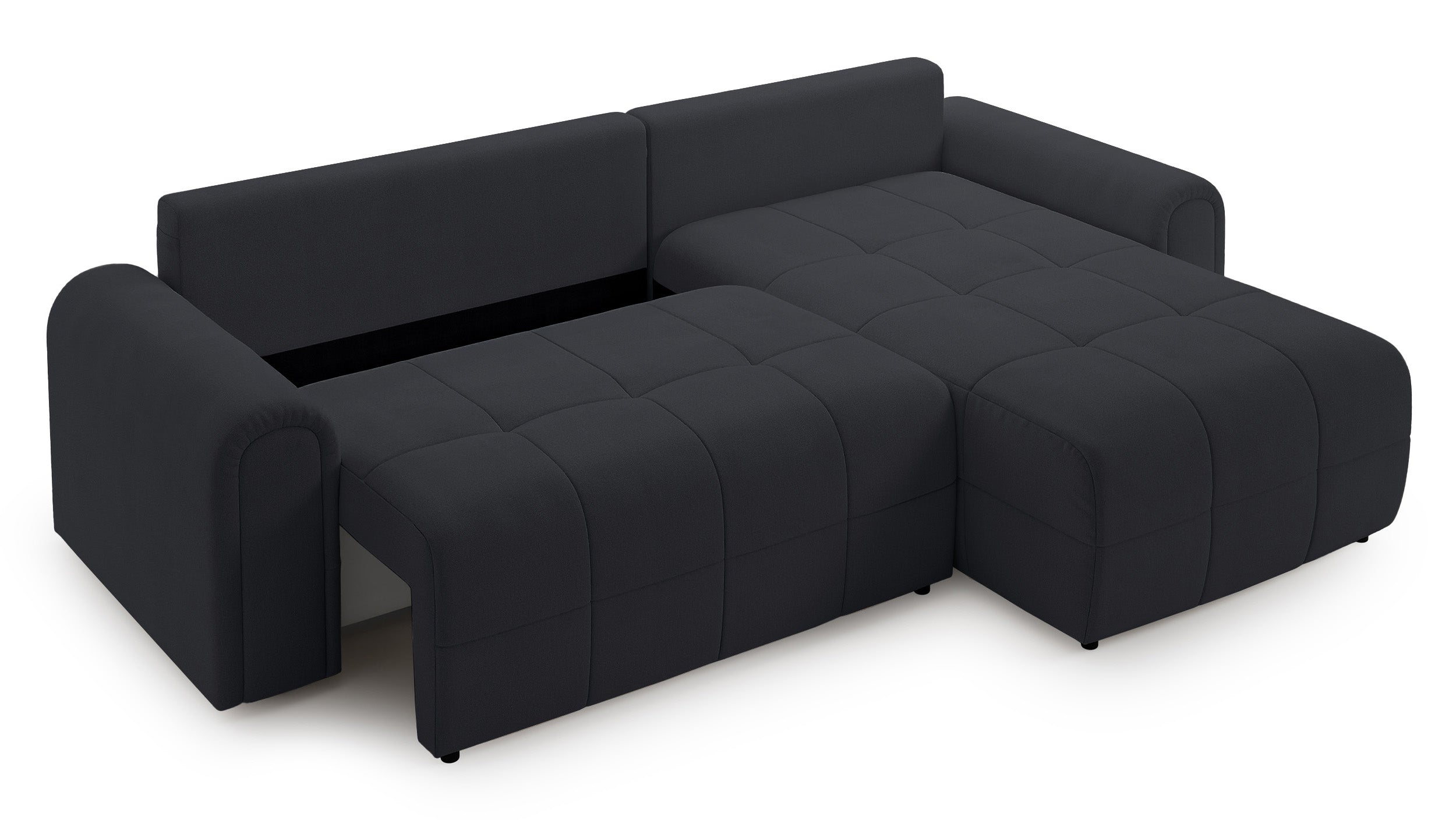 Ecksofa mit Schlafunktion Simolla, L-förmig, rechtsseitig, mit Stauraum, dunkelgrauer Chenille-Bezug