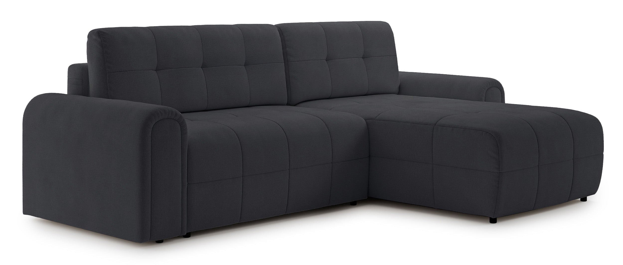 Ecksofa mit Schlafunktion Simolla, L-förmig, rechtsseitig, mit Stauraum, dunkelgrauer Chenille-Bezug