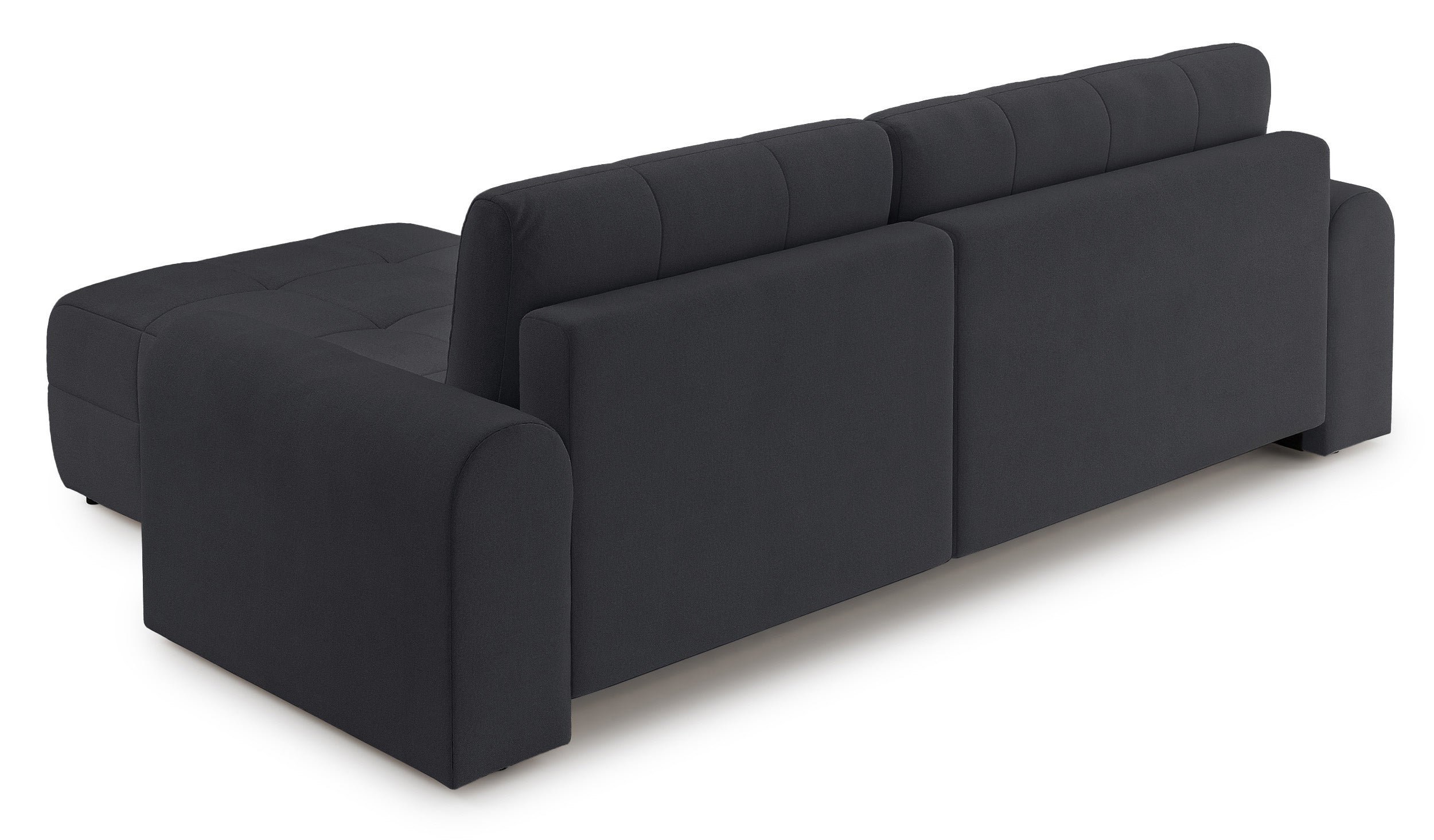 Ecksofa mit Schlafunktion Simolla, L-förmig, rechtsseitig, mit Stauraum, dunkelgrauer Chenille-Bezug