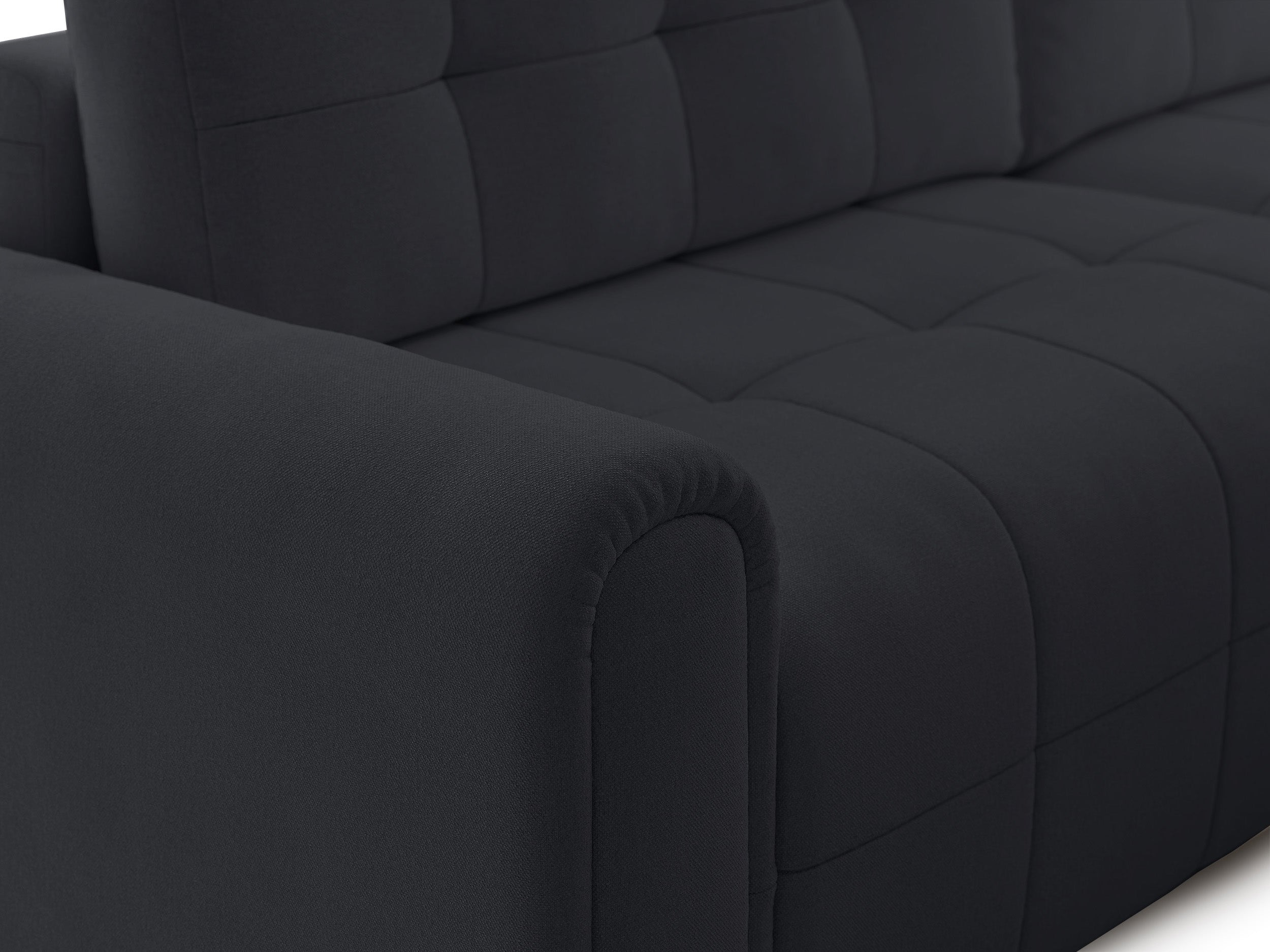 Ecksofa mit Schlafunktion Simolla, L-förmig, rechtsseitig, mit Stauraum, dunkelgrauer Chenille-Bezug