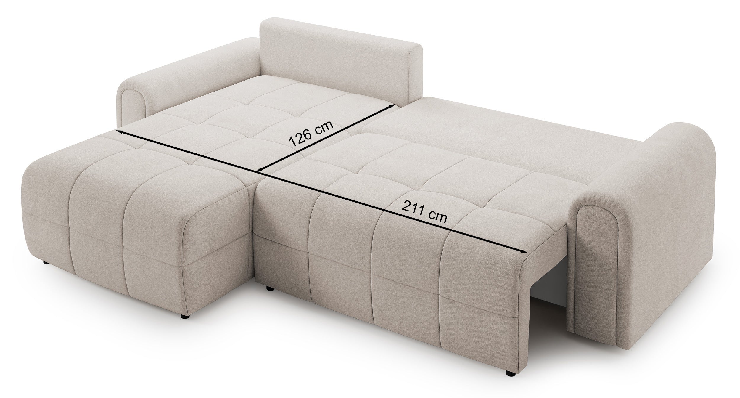 Simolla Ecksofa mit Schlaffunktion, L-Form, linksseitig, mit Stauraum, cremefarbenes Chenille