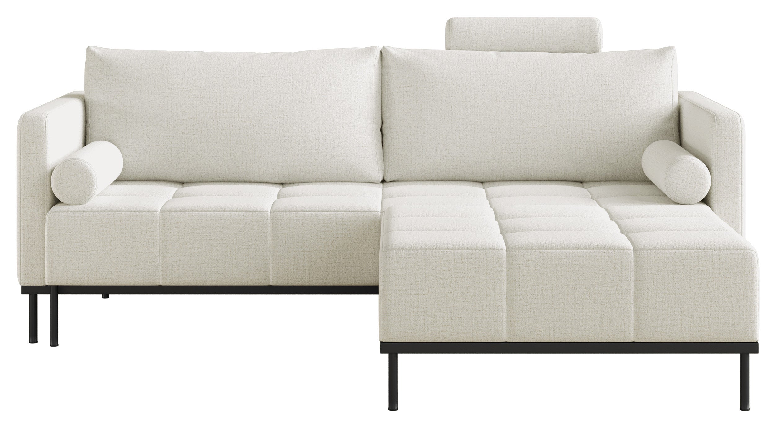 Dreisitziges ausklappbares Sofa Skilia mit Hocker, hellgraubeige, hydrophober Chenillestoff