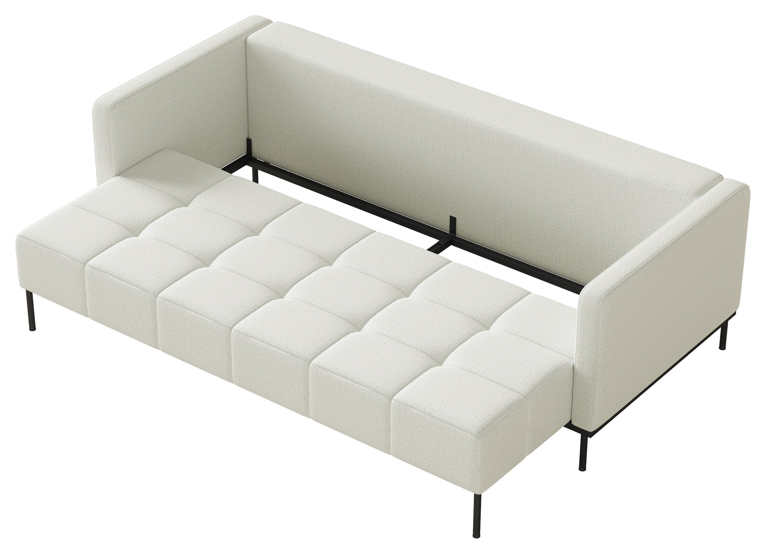 Dreisitziges ausklappbares Sofa Skilia in grau-beigem hydrophobem Chenille-Stoff
