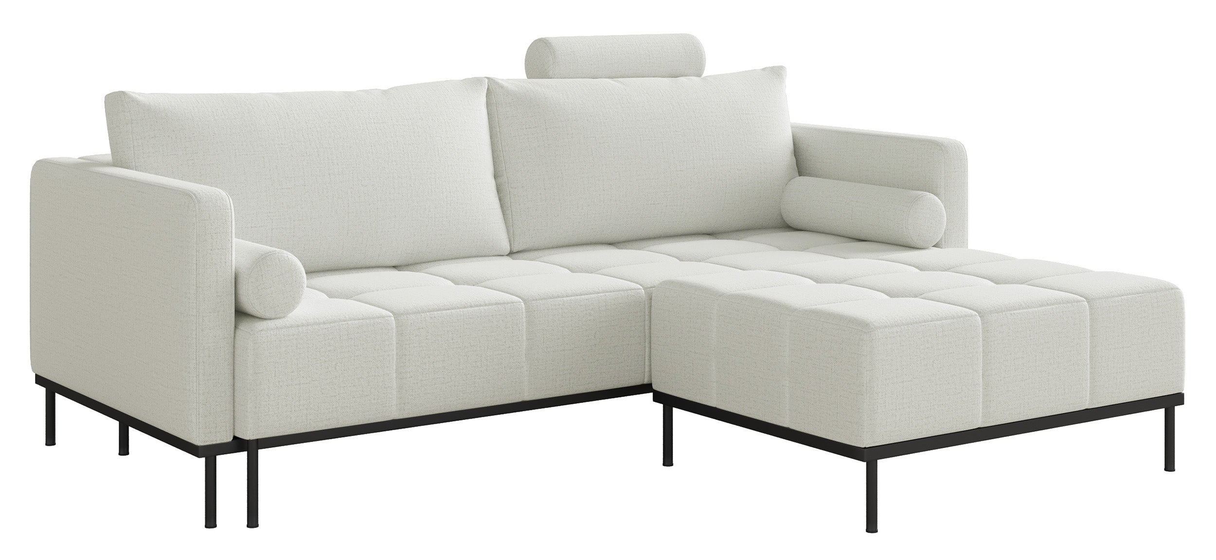 Dreisitziges ausklappbares Sofa Skilia mit Hocker, hellgraubeige, hydrophober Chenillestoff