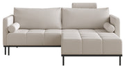 Dreisitziges ausklappbares Sofa Skilia mit Hocker, hellbeiger hydrophober Chenillestoff