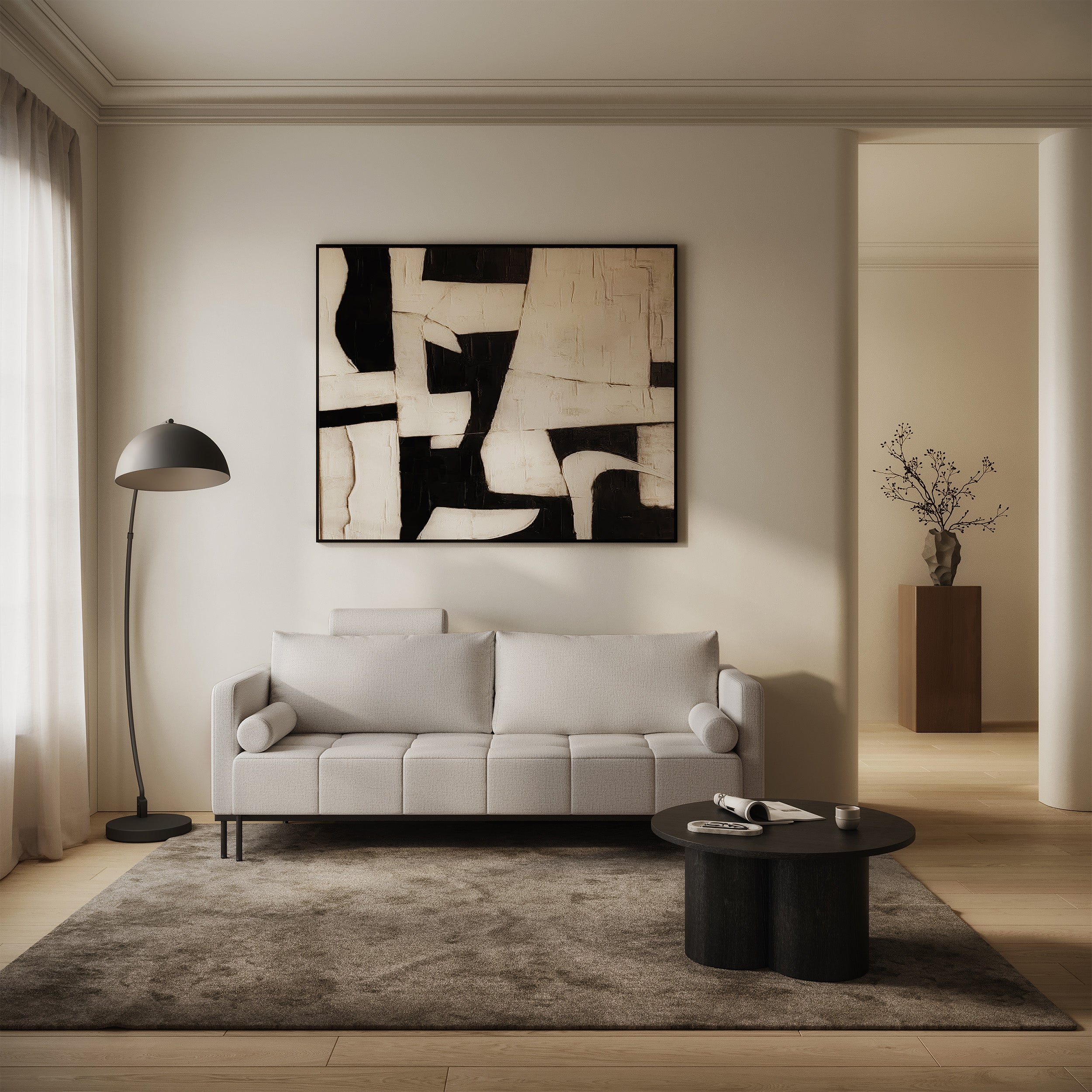 Dreisitziges ausziehbares Sofa Skilia in hellbeigem, hydrophobem Chenille-Stoff