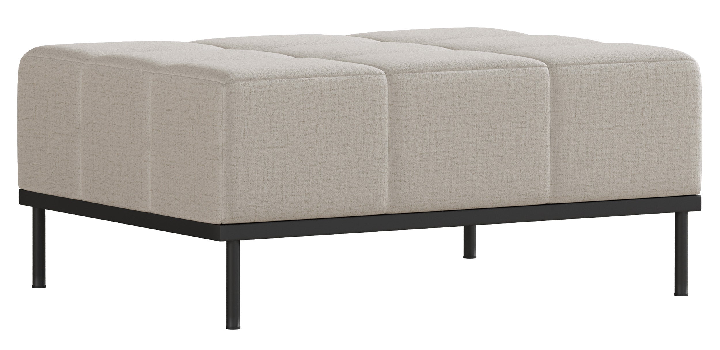 Dreisitziges ausklappbares Sofa Skilia mit Hocker, hellbeiger hydrophober Chenillestoff