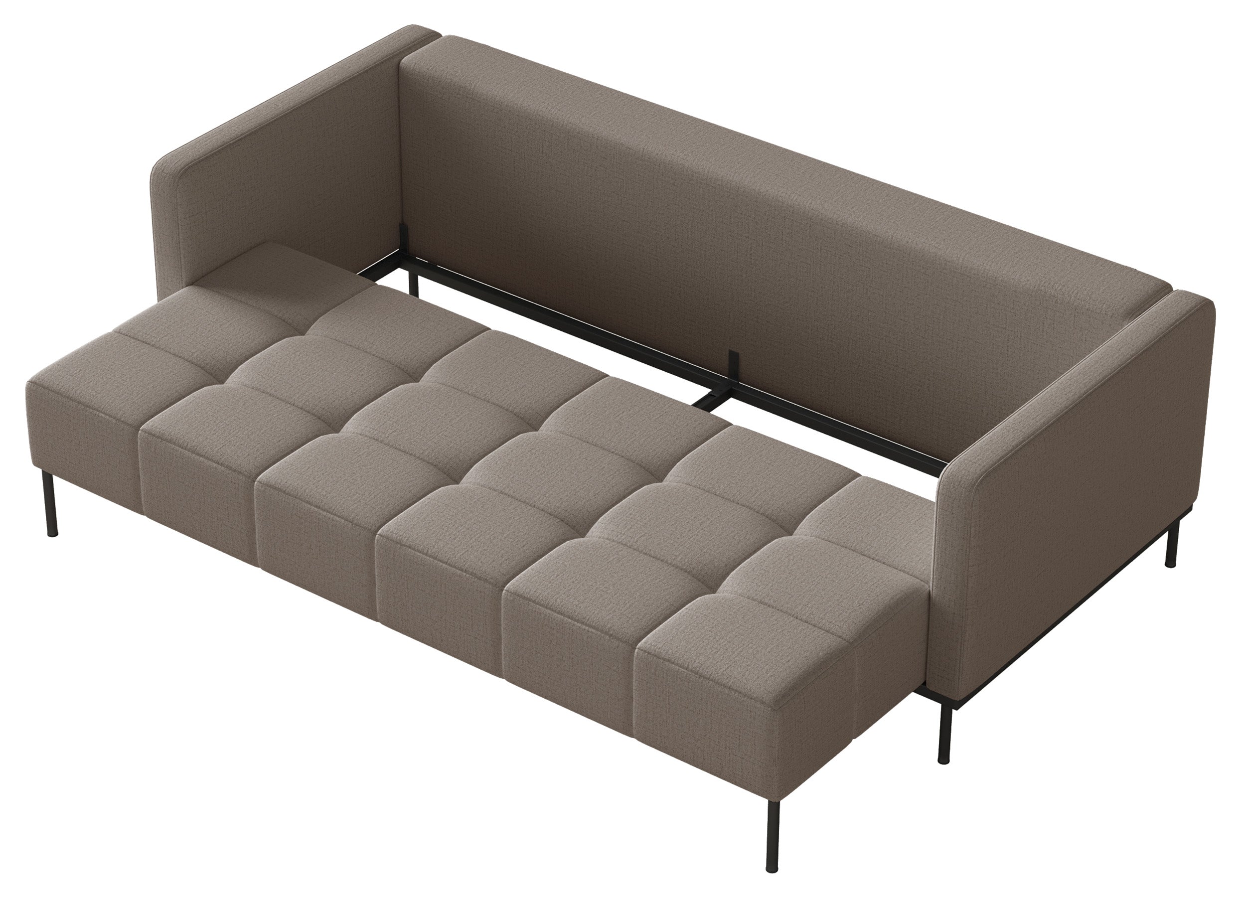 Dreisitziges ausklappbares Sofa Skilia in graubraunem, hydrophobem Chenille-Stoff