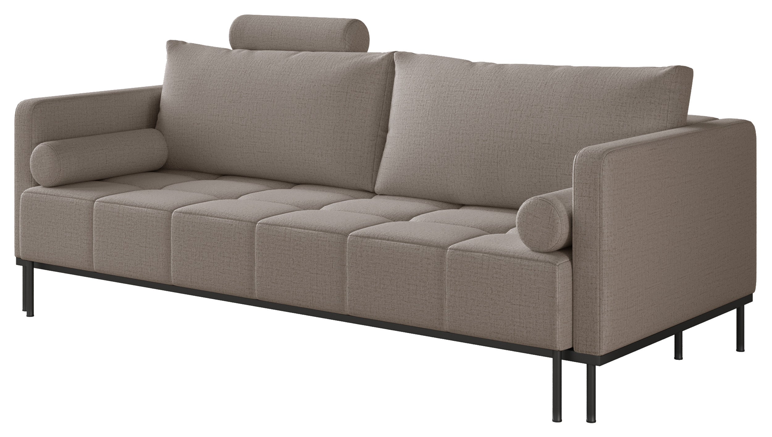 Dreisitziges ausklappbares Sofa Skilia in graubraunem, hydrophobem Chenille-Stoff
