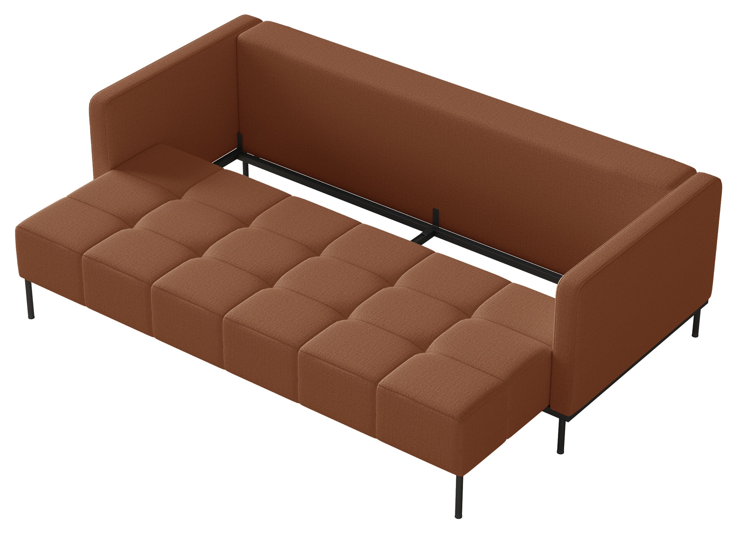 Dreisitziges ausklappbares Sofa Skilia in kupferfarbenem, hydrophobem Chenille-Stoff