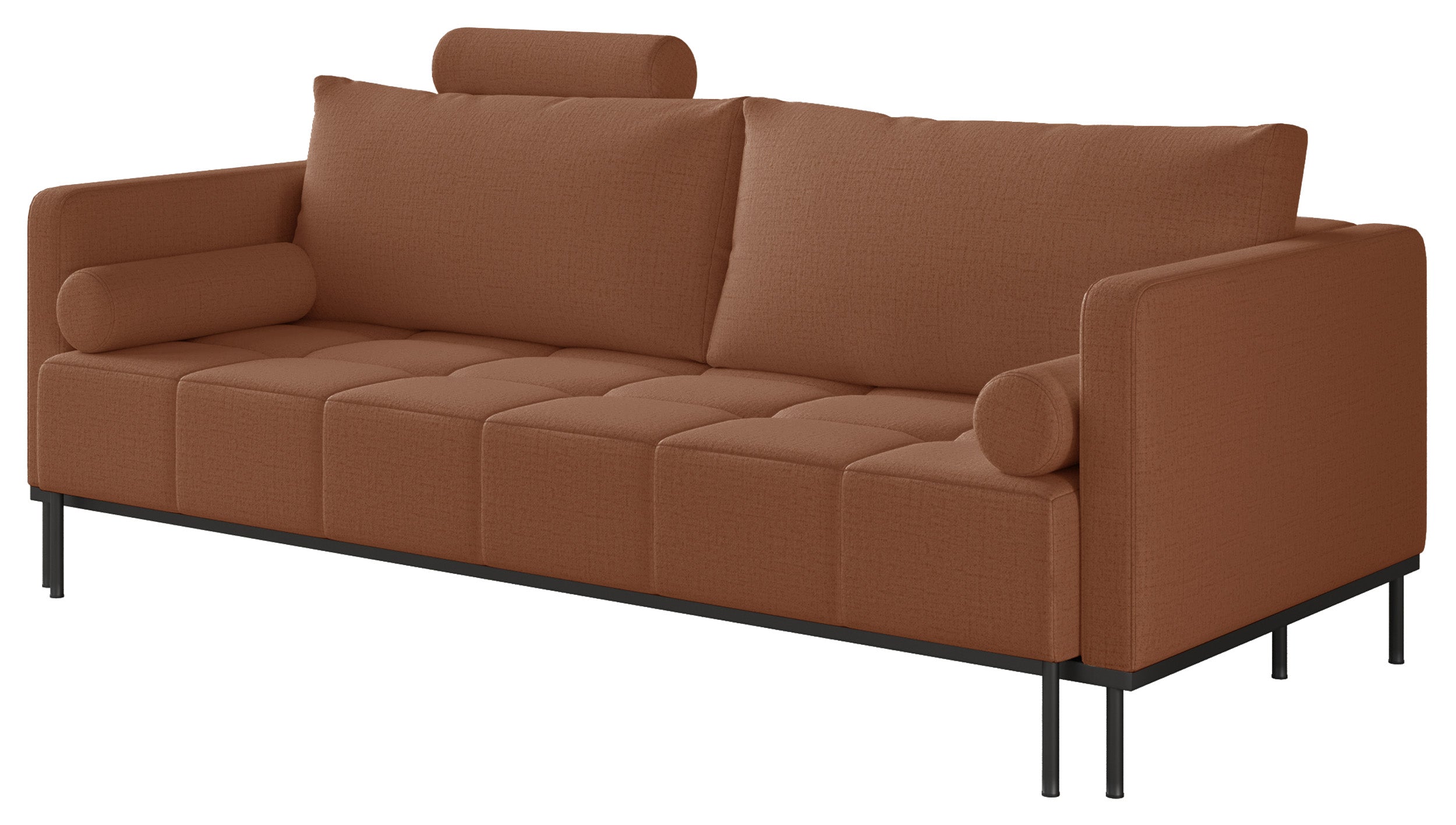 Dreisitziges ausklappbares Sofa Skilia in kupferfarbenem, hydrophobem Chenille-Stoff