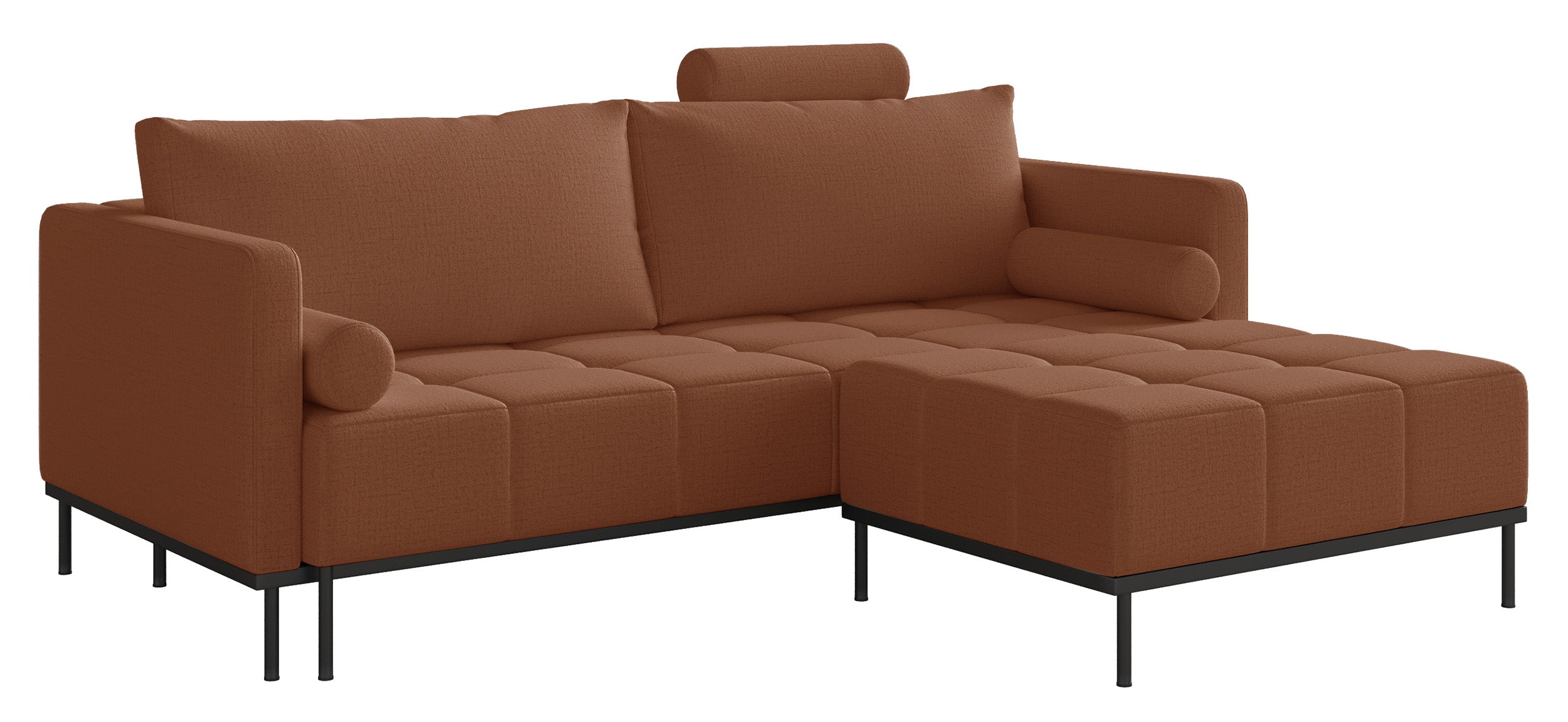 Dreisitziges ausklappbares Sofa Skilia mit kupferfarbenem, wasserabweisendem Chenille-Hocker