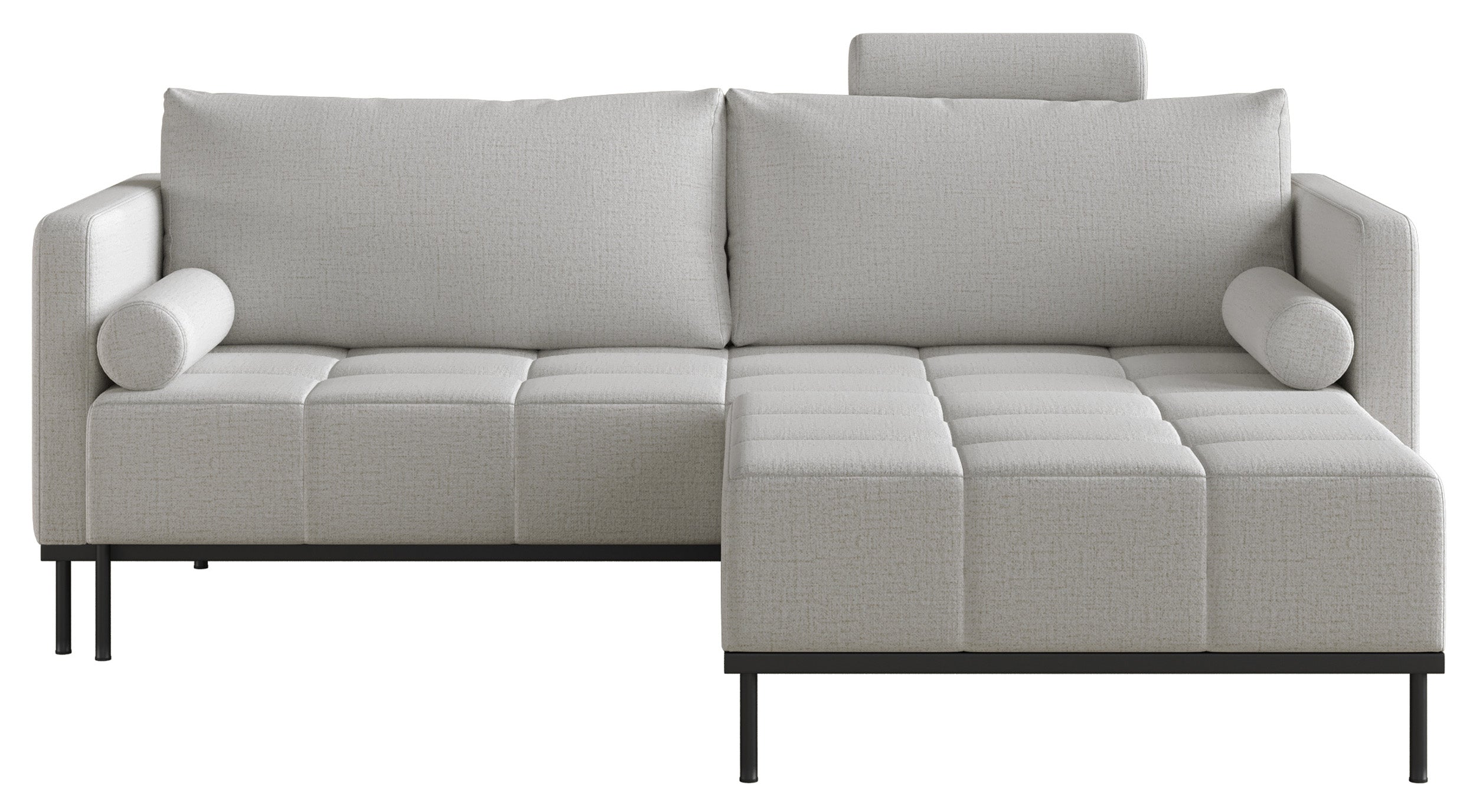 Dreisitziges Schlafsofa Skilia mit Hocker, hellgrauer Chenille-Stoff, wasserabweisend