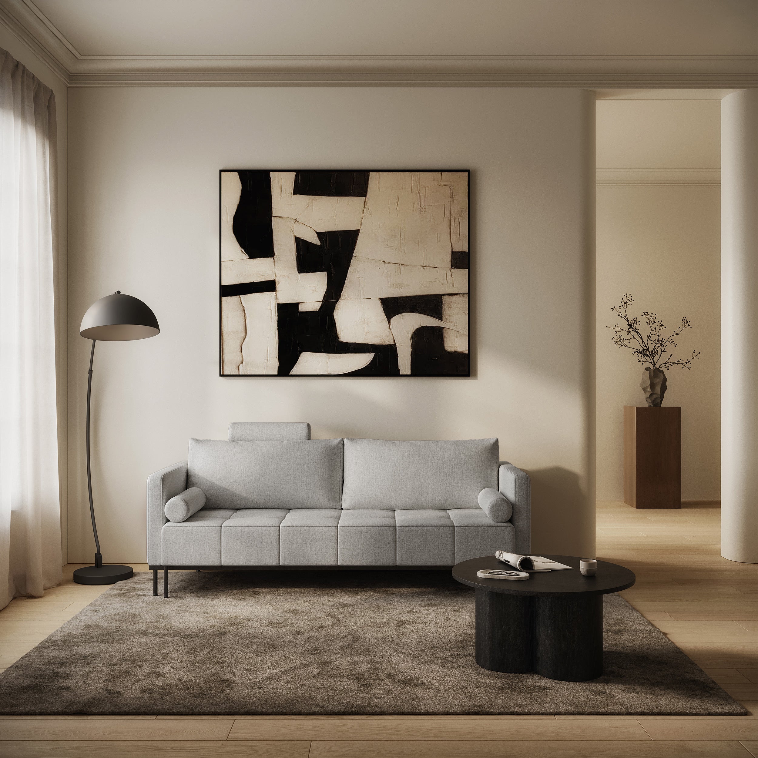 Dreisitziges, ausklappbares Sofa Skilia in Hellgrau, hydrophobes Chenille