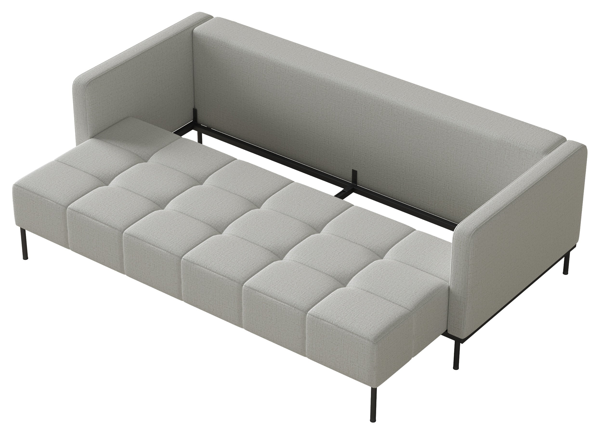 Dreisitziges, ausklappbares Sofa Skilia in Hellgrau, hydrophobes Chenille