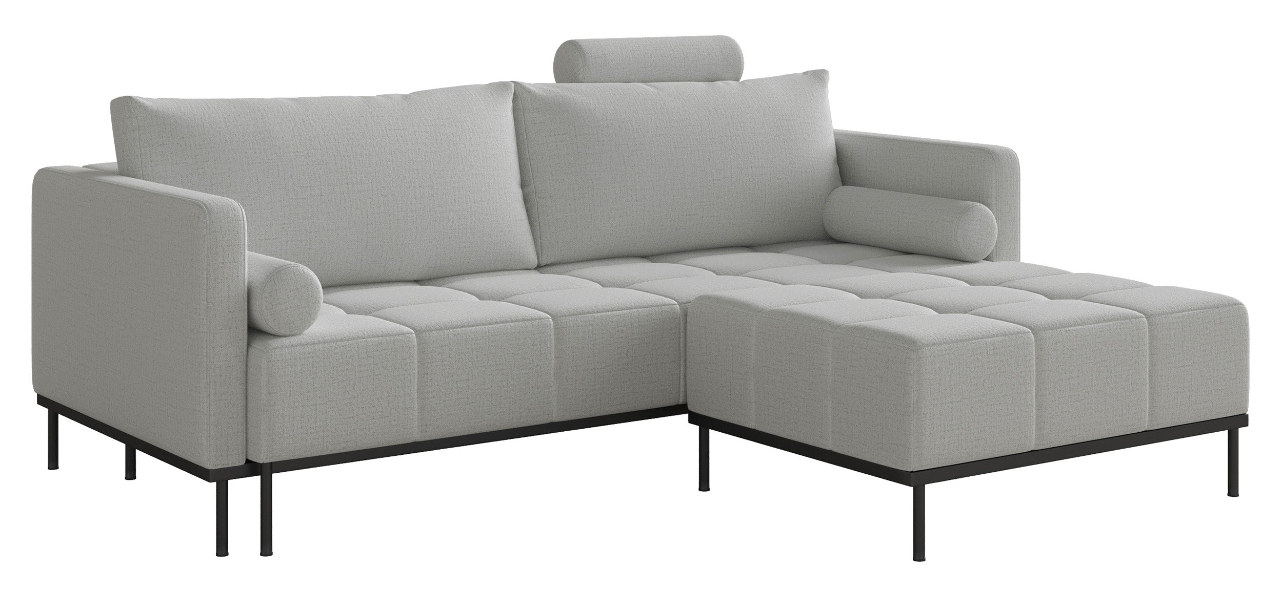 Dreisitziges Schlafsofa Skilia mit Hocker, hellgrauer Chenille-Stoff, wasserabweisend