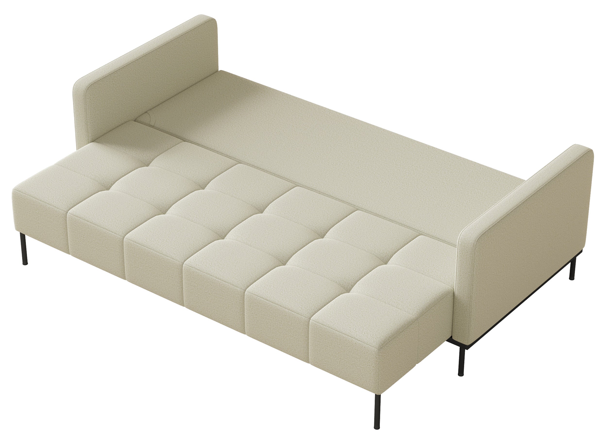Dreisitziges ausklappbares Sofa Skilia mit Hocker, hellbeiger, leicht zu reinigender Strickstoff