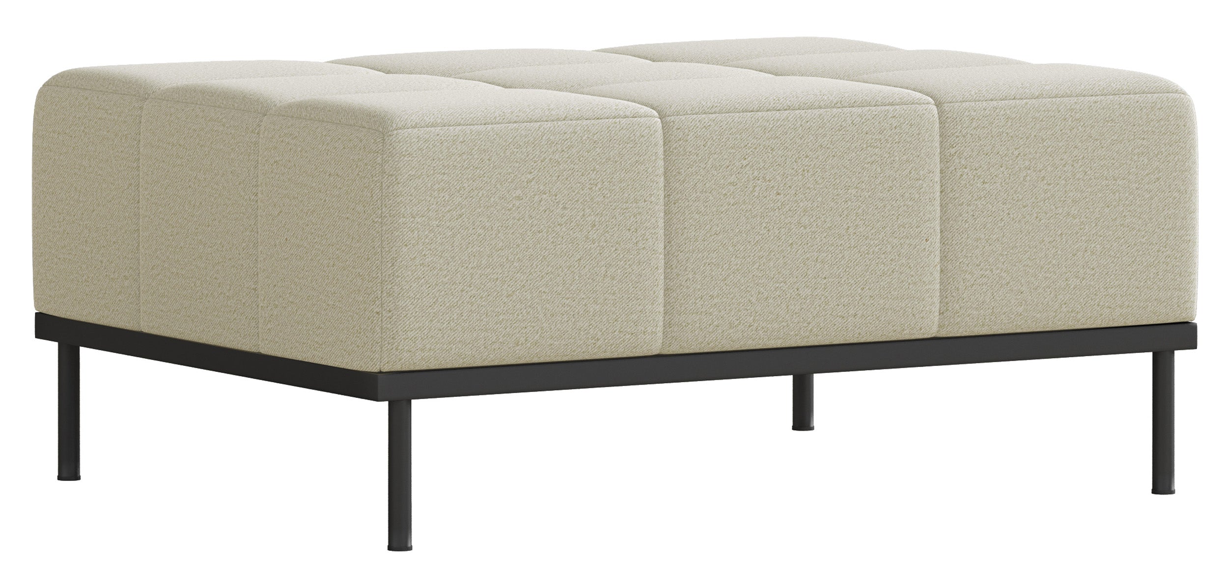 Dreisitziges ausklappbares Sofa Skilia mit Hocker, hellbeiger, leicht zu reinigender Strickstoff