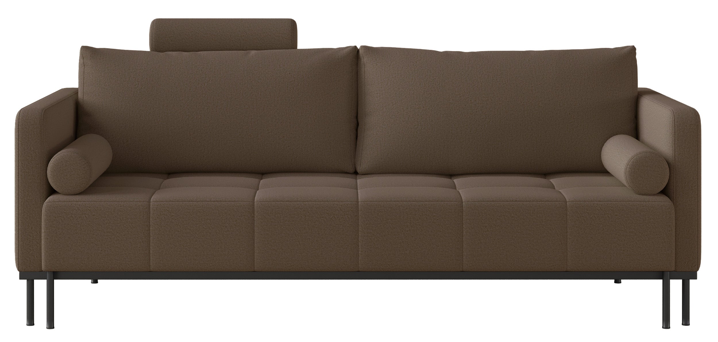 Dreisitziges ausklappbares Sofa Skilia mit Hocker, brauner, leicht zu reinigender Strickstoff