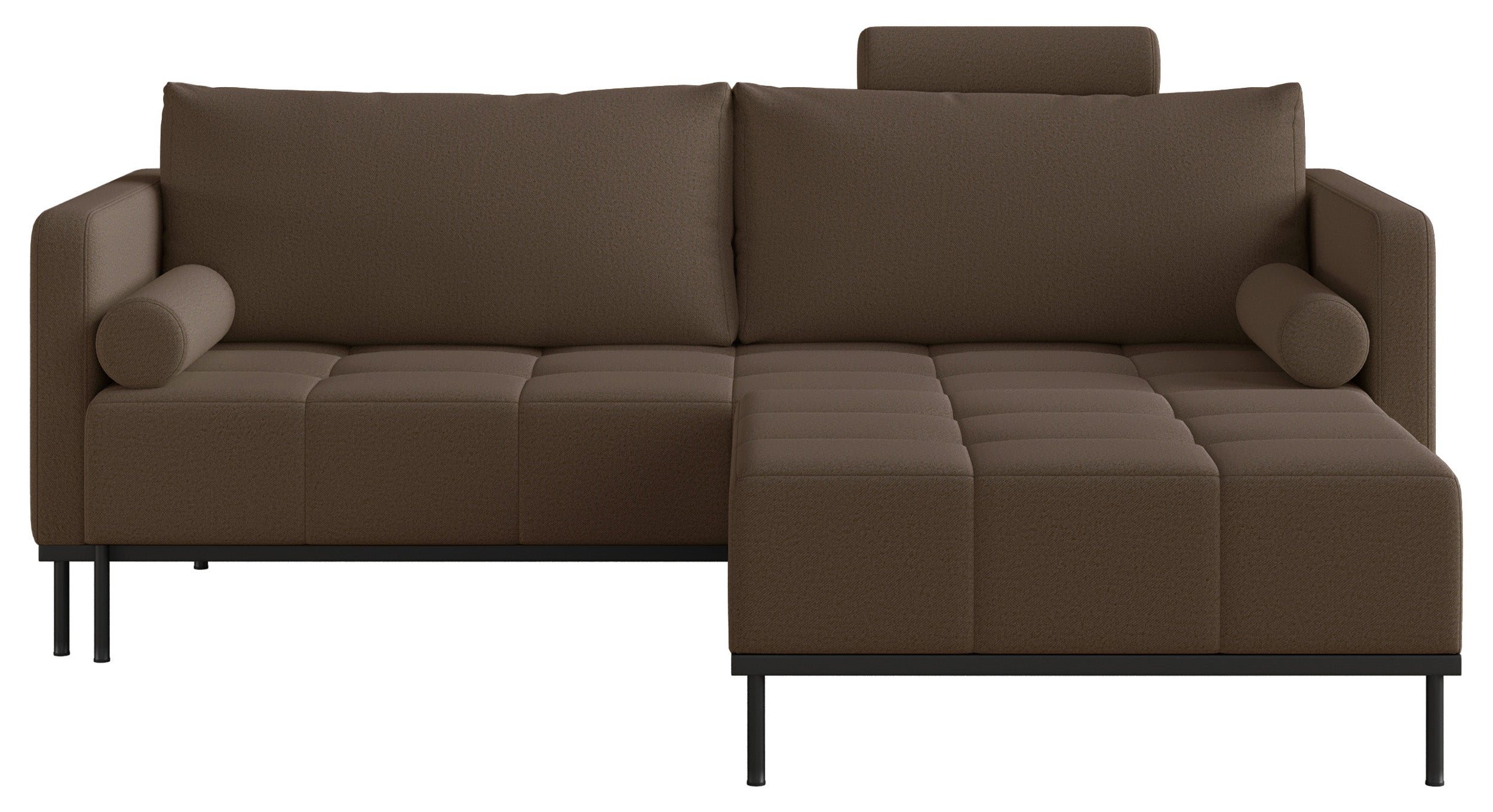Dreisitziges ausklappbares Sofa Skilia mit Hocker, brauner, leicht zu reinigender Strickstoff