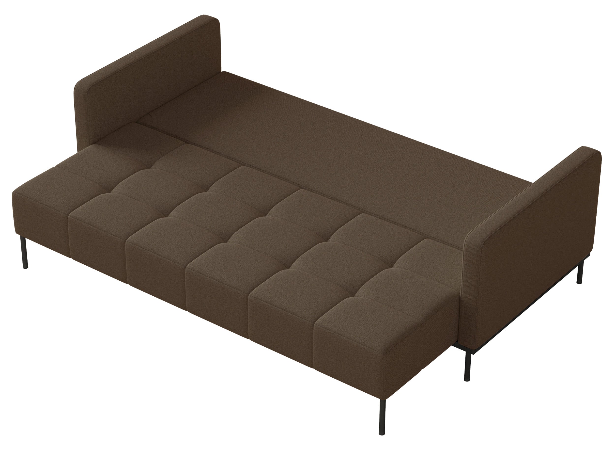Dreisitziges ausklappbares Sofa Skilia mit Hocker, brauner, leicht zu reinigender Strickstoff