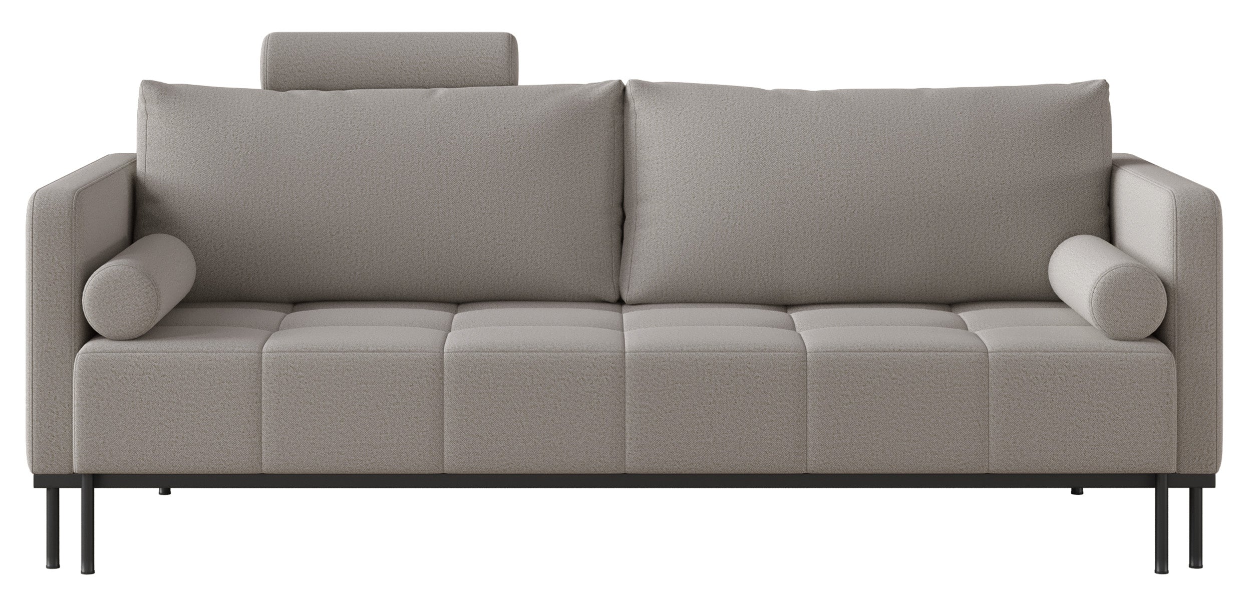 Dreisitziges ausklappbares Sofa Skilia mit Hocker, grauer, pflegeleichter Strickstoff