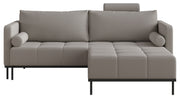 Dreisitziges ausklappbares Sofa Skilia mit Hocker, grauer, pflegeleichter Strickstoff