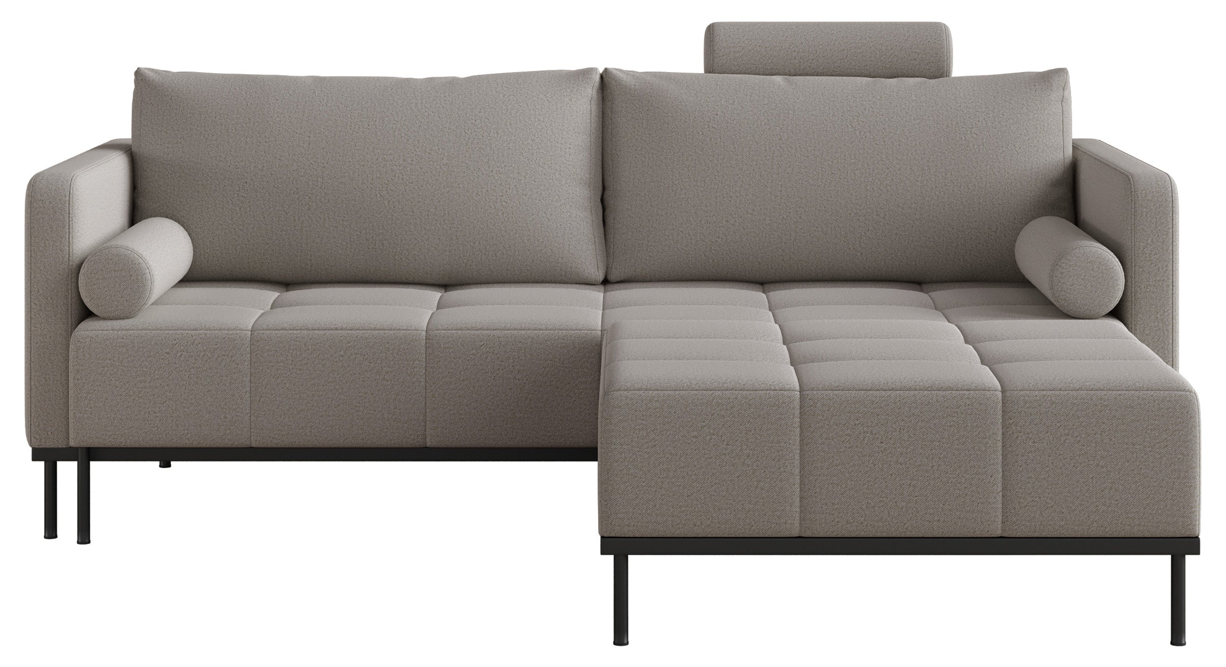 Dreisitziges ausklappbares Sofa Skilia mit Hocker, grauer, pflegeleichter Strickstoff