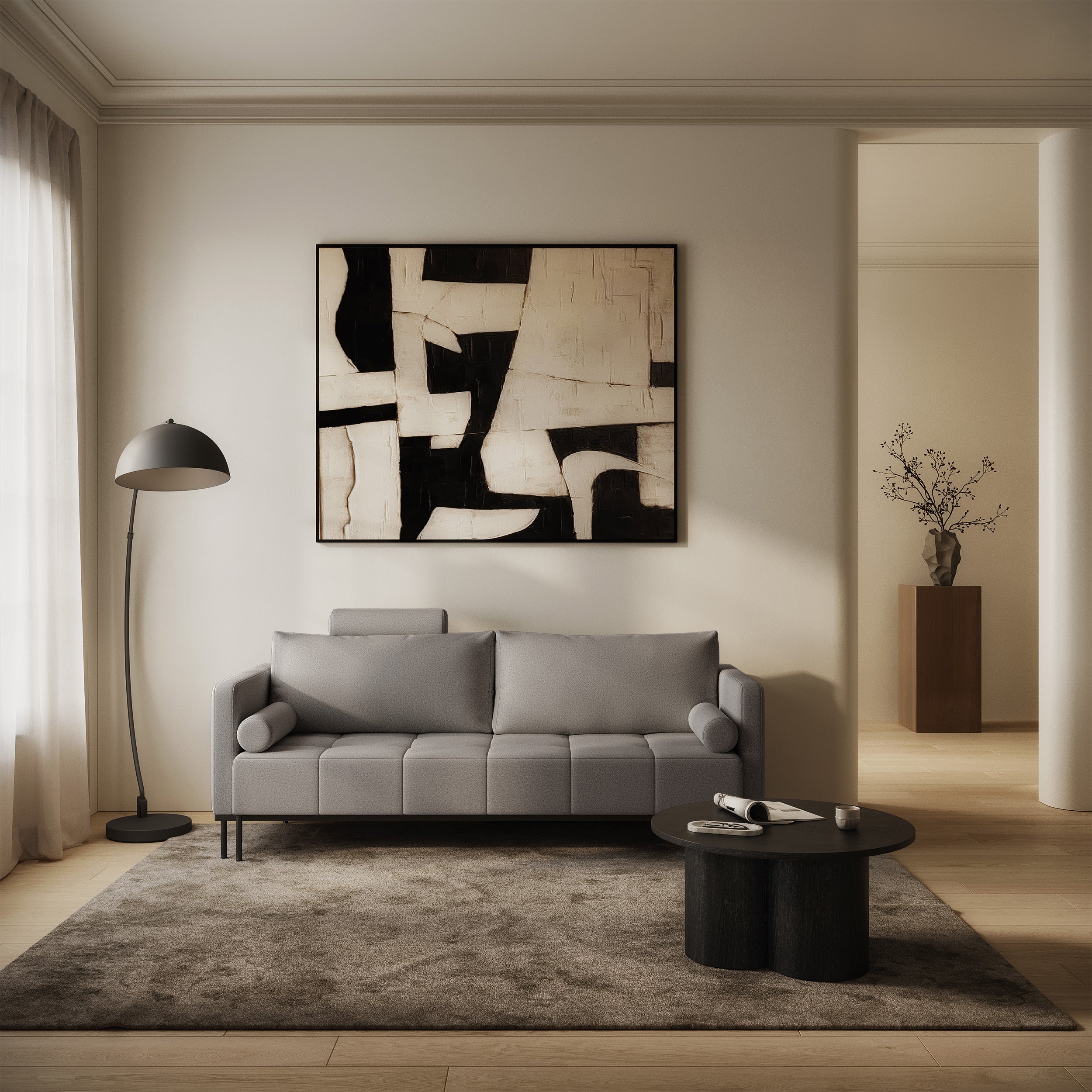 Dreisitziges ausklappbares Sofa Skilia, grau, pflegeleichter Strickstoff