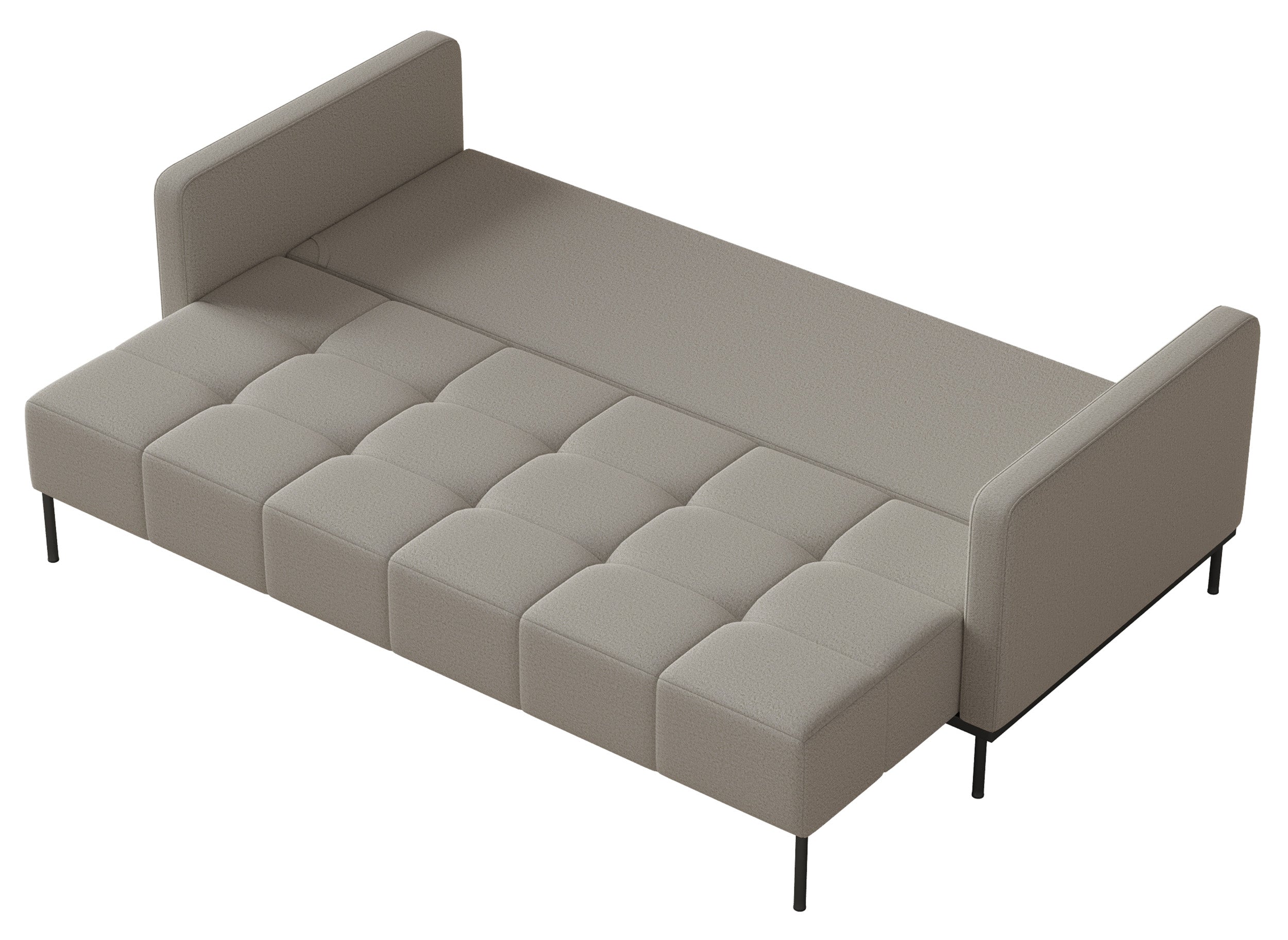 Dreisitziges ausklappbares Sofa Skilia mit Hocker, grauer, pflegeleichter Strickstoff
