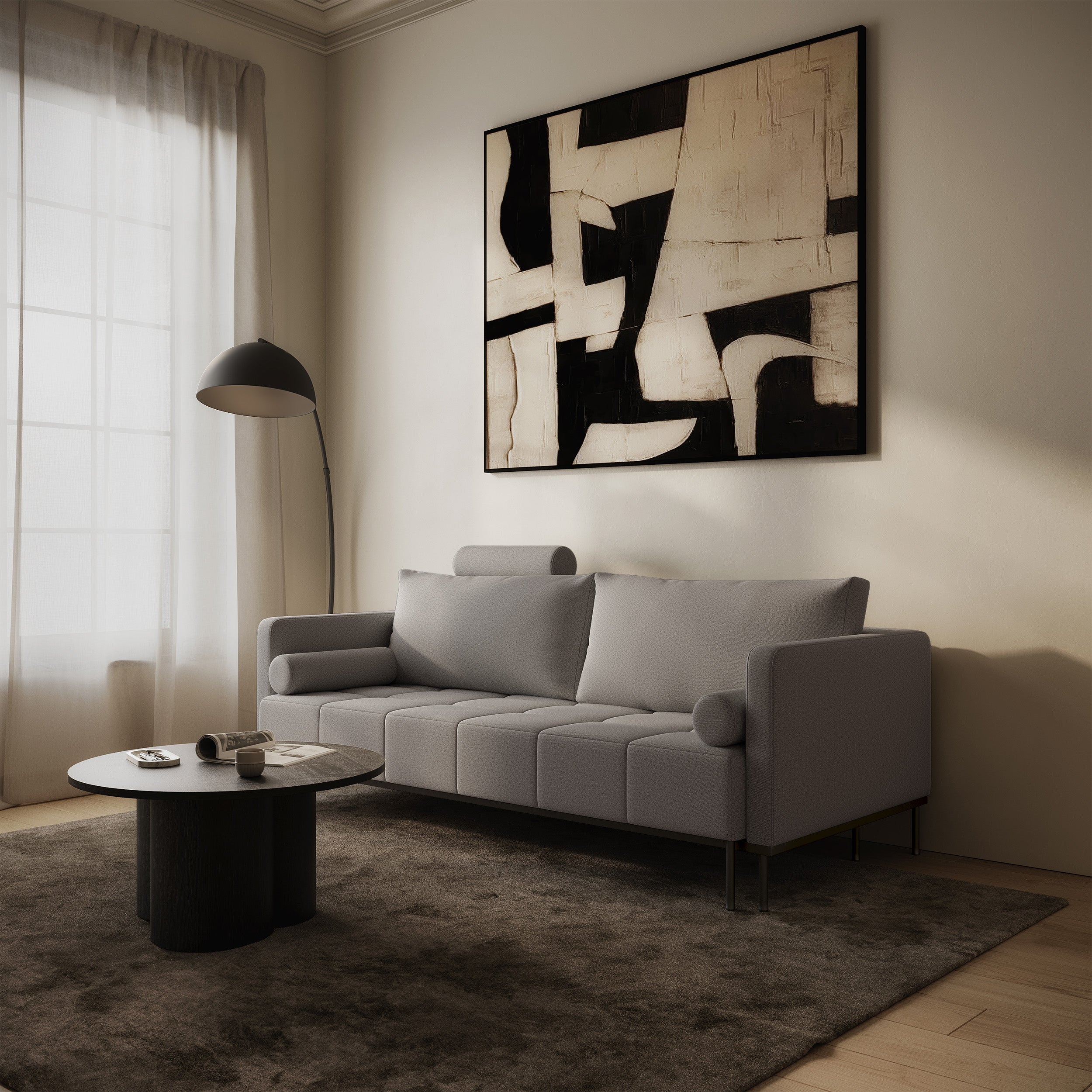 Dreisitziges ausklappbares Sofa Skilia, grau, pflegeleichter Strickstoff