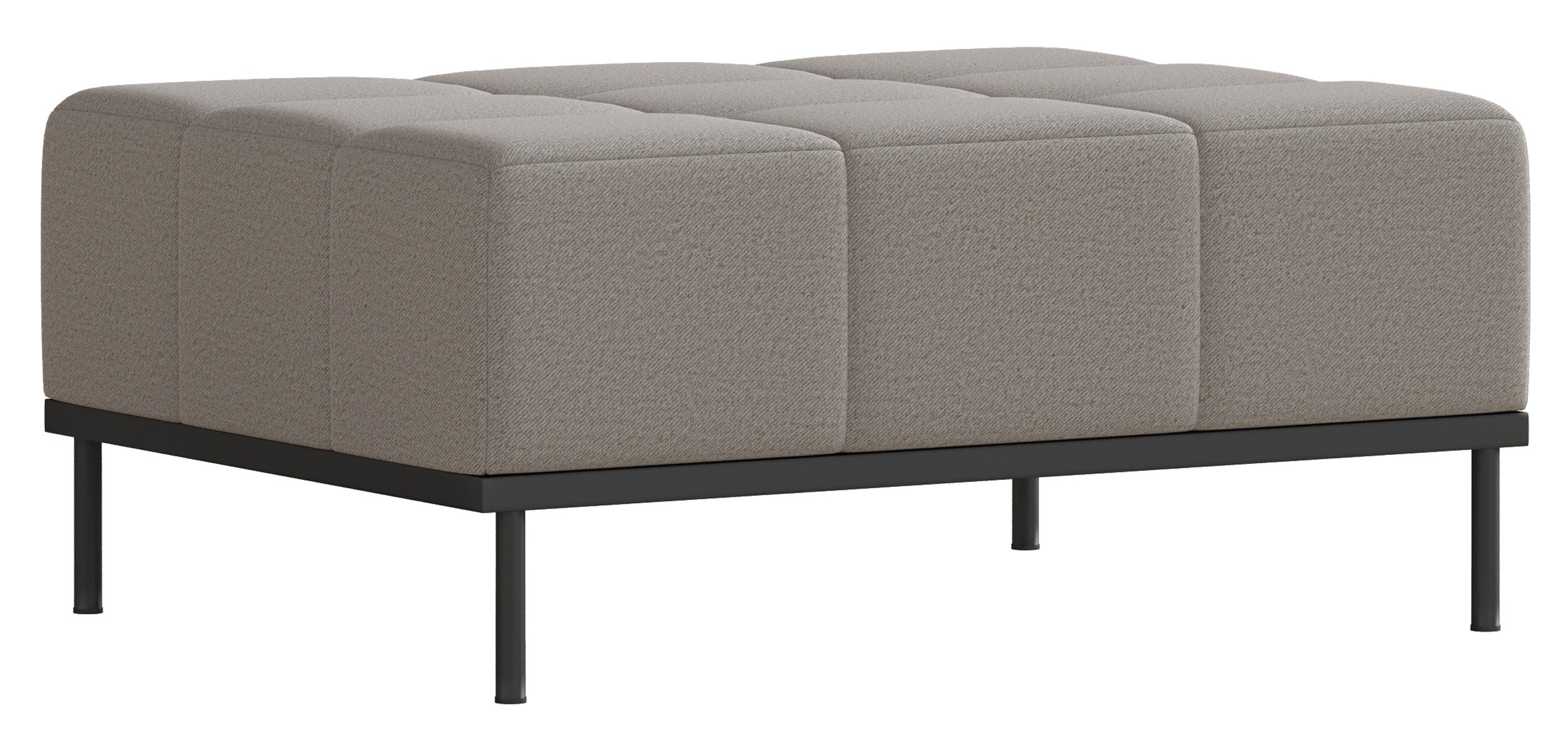 Dreisitziges ausklappbares Sofa Skilia mit Hocker, grauer, pflegeleichter Strickstoff